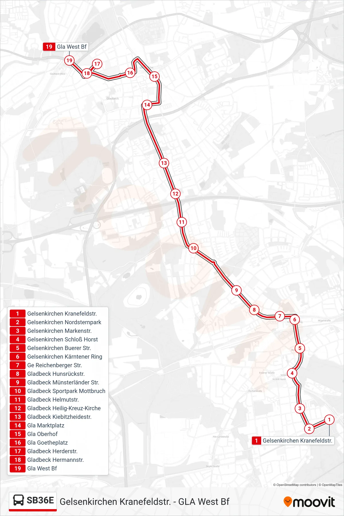 Linie SB36E (Bus) Richtung Gla West Bf: Route und Haltestellen auf der Karte