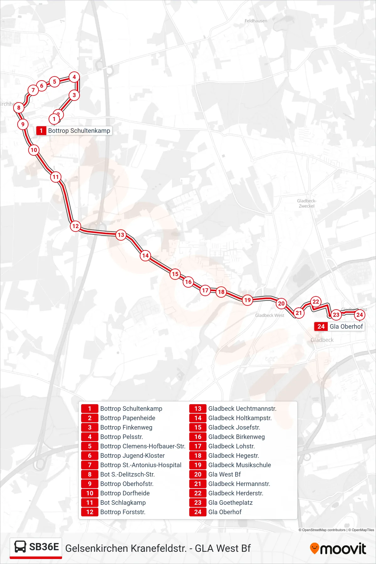 Linie SB36E (Bus) Richtung Gla Oberhof: Route und Haltestellen auf der Karte