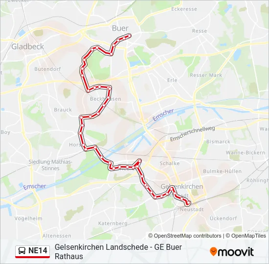 NE14 Bus Line Map