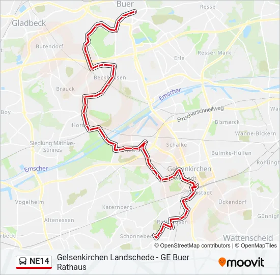 NE14 Bus Line Map