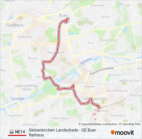 NE14 Bus Line Map