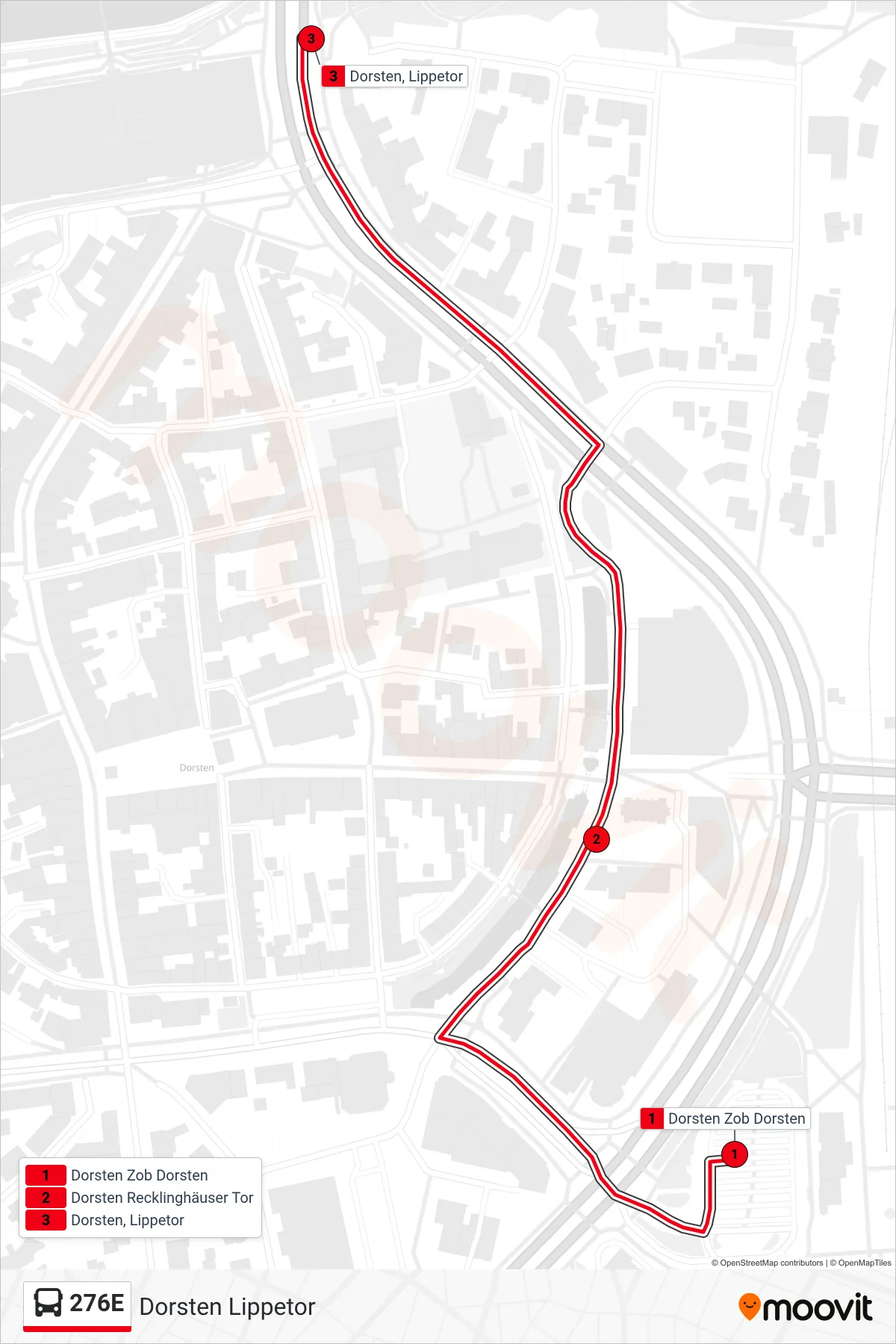Linie 276E (Bus) Richtung Dorsten Lippetor: Route und Haltestellen auf der Karte