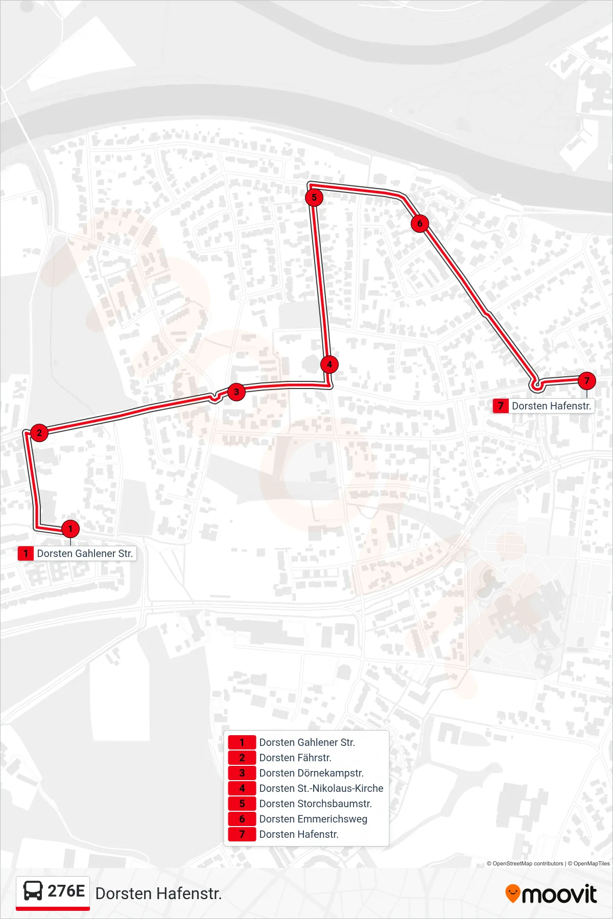 276E bus Line (Dorsten Hafenstr.) route and stops on a map