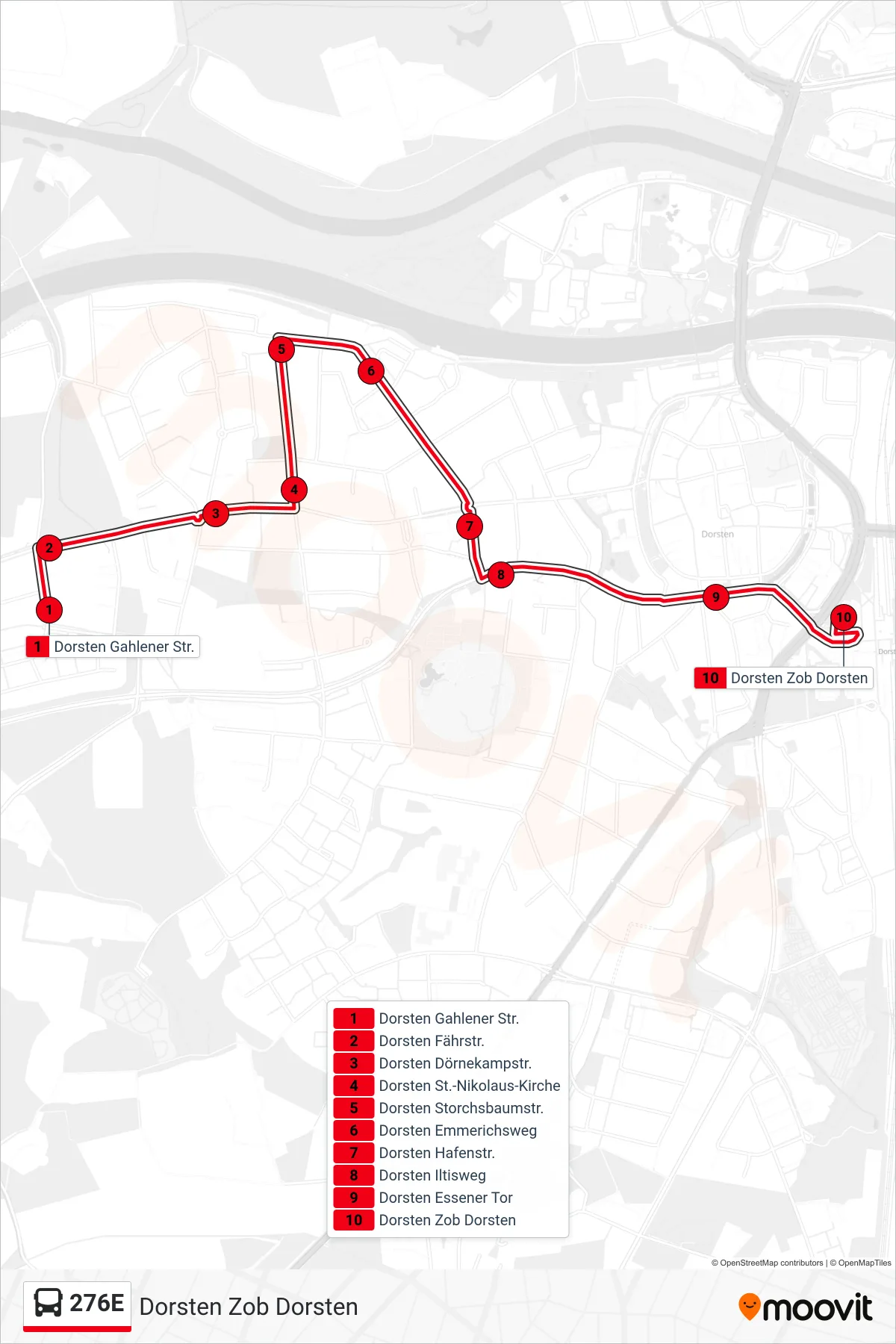 276E bus Line (Dorsten Zob Dorsten) route and stops on a map