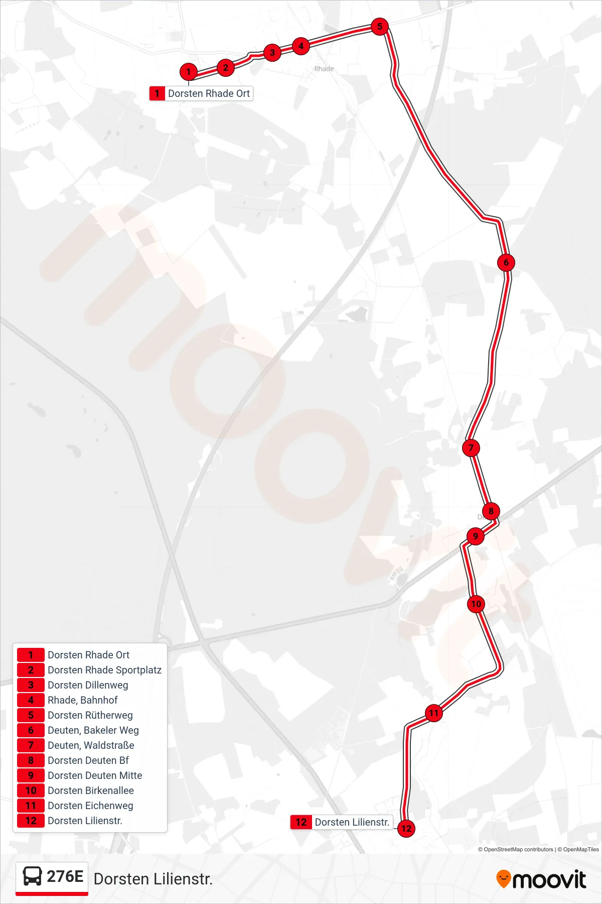 Linie 276E (Bus) Richtung Dorsten Lilienstr.: Route und Haltestellen auf der Karte