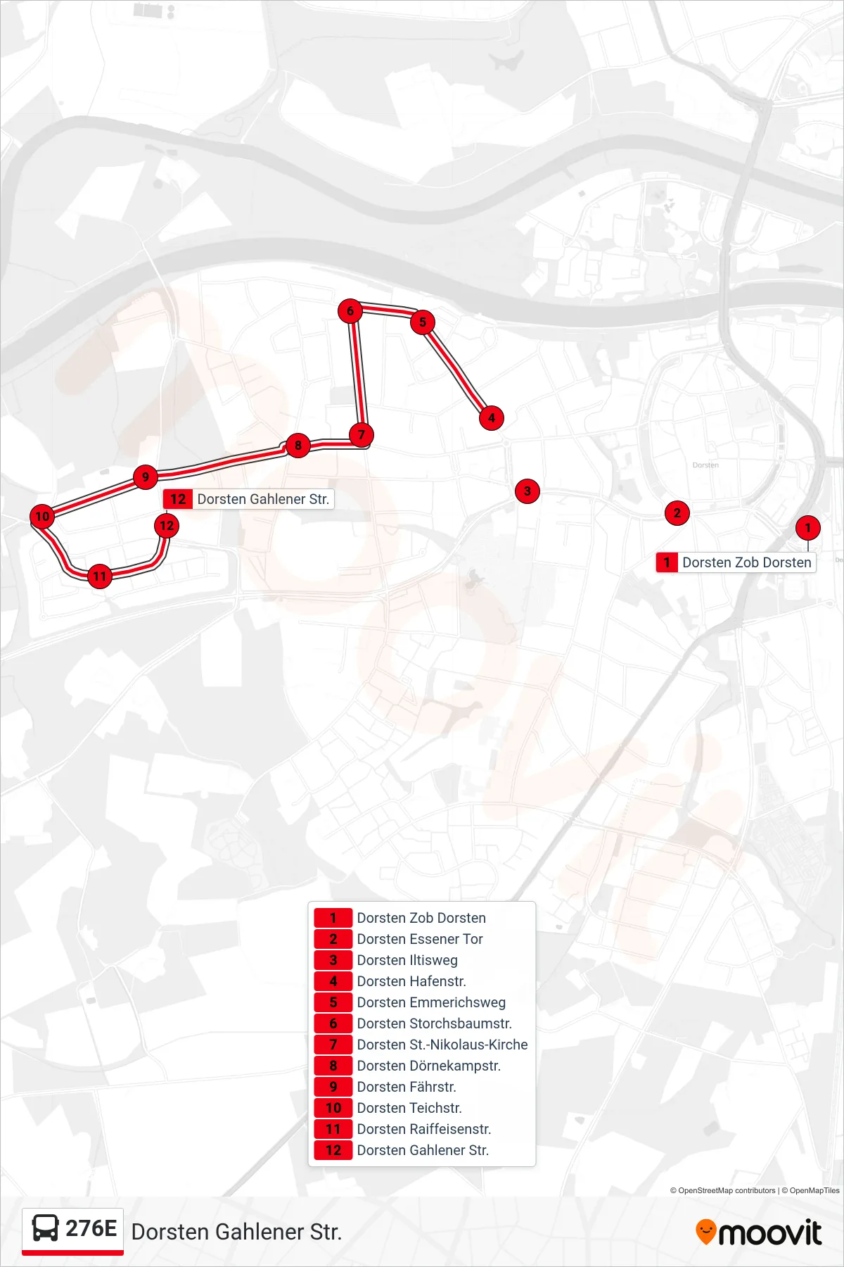 Linie 276E (Bus) Richtung Dorsten Gahlener Str.: Route und Haltestellen auf der Karte