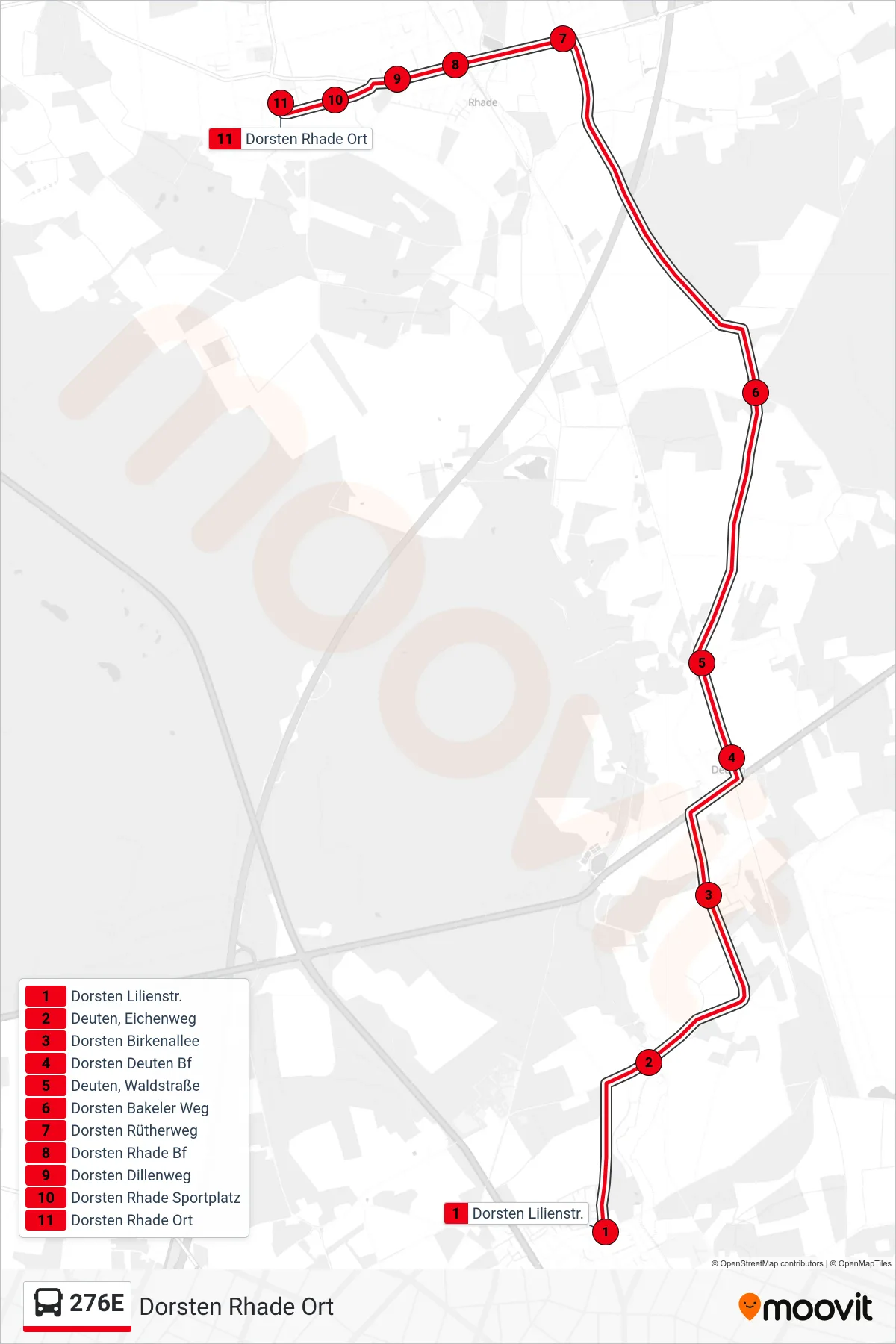 Linie 276E (Bus) Richtung Dorsten Rhade Ort: Route und Haltestellen auf der Karte