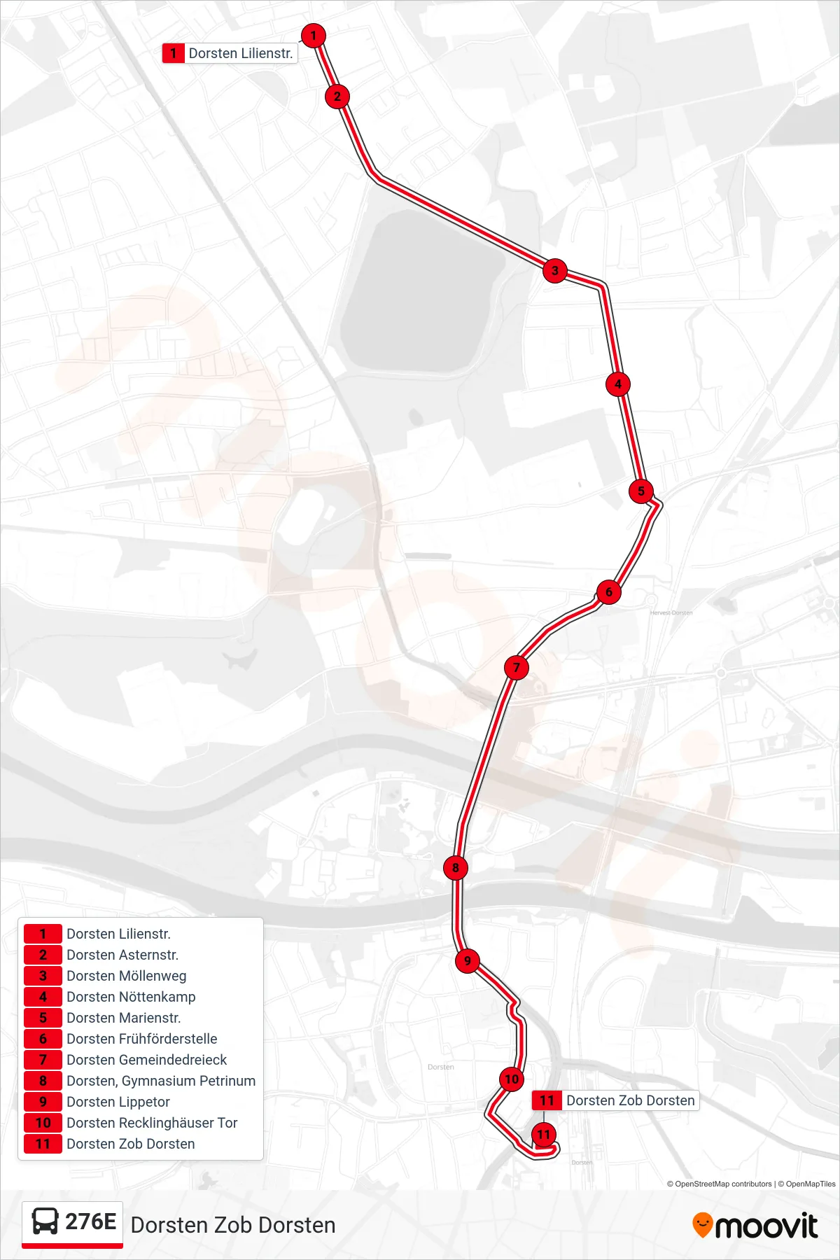 276E bus Line (Dorsten Zob Dorsten) route and stops on a map