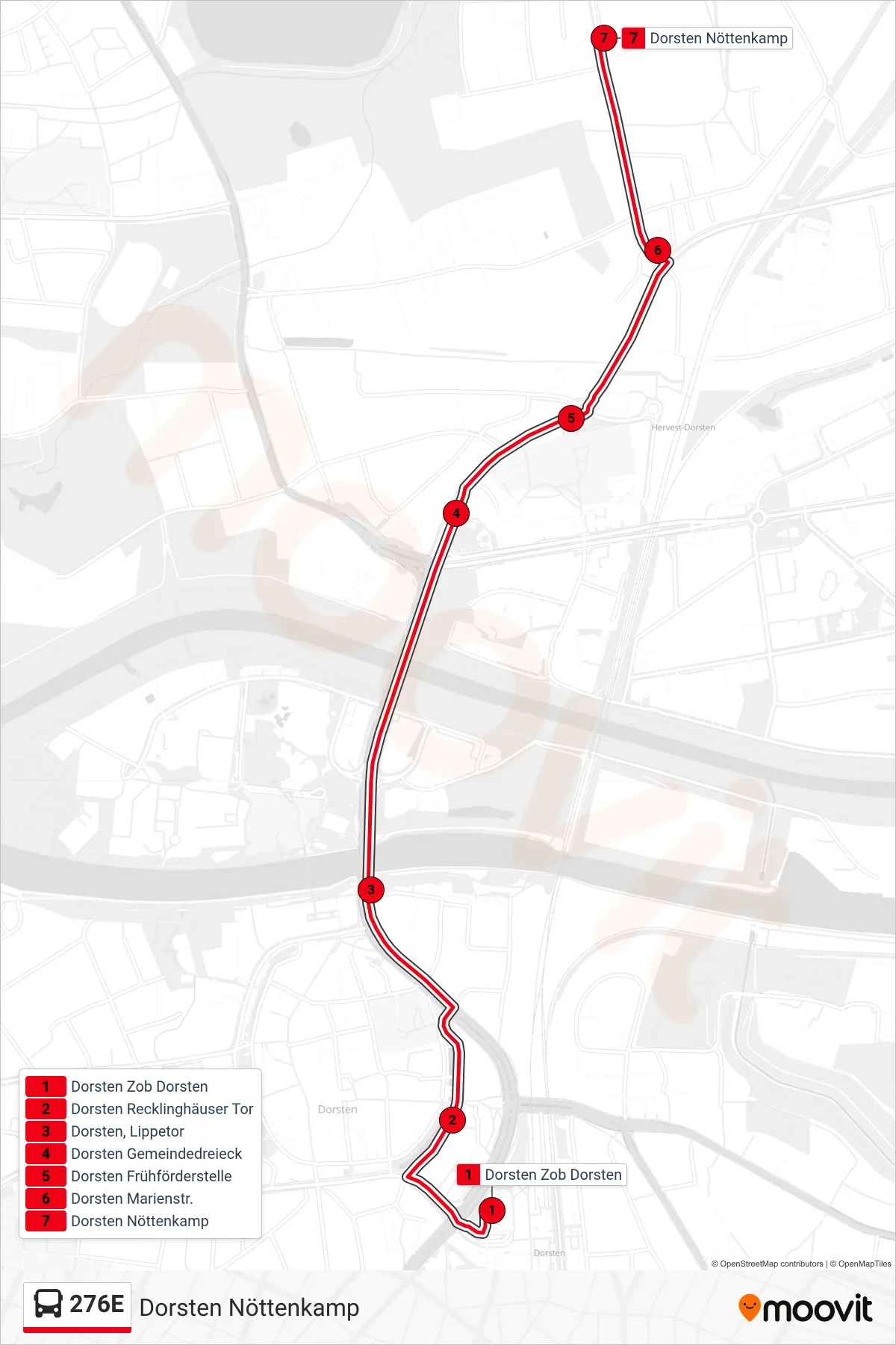 Linie 276E (Bus) Richtung Dorsten Nöttenkamp: Route und Haltestellen auf der Karte