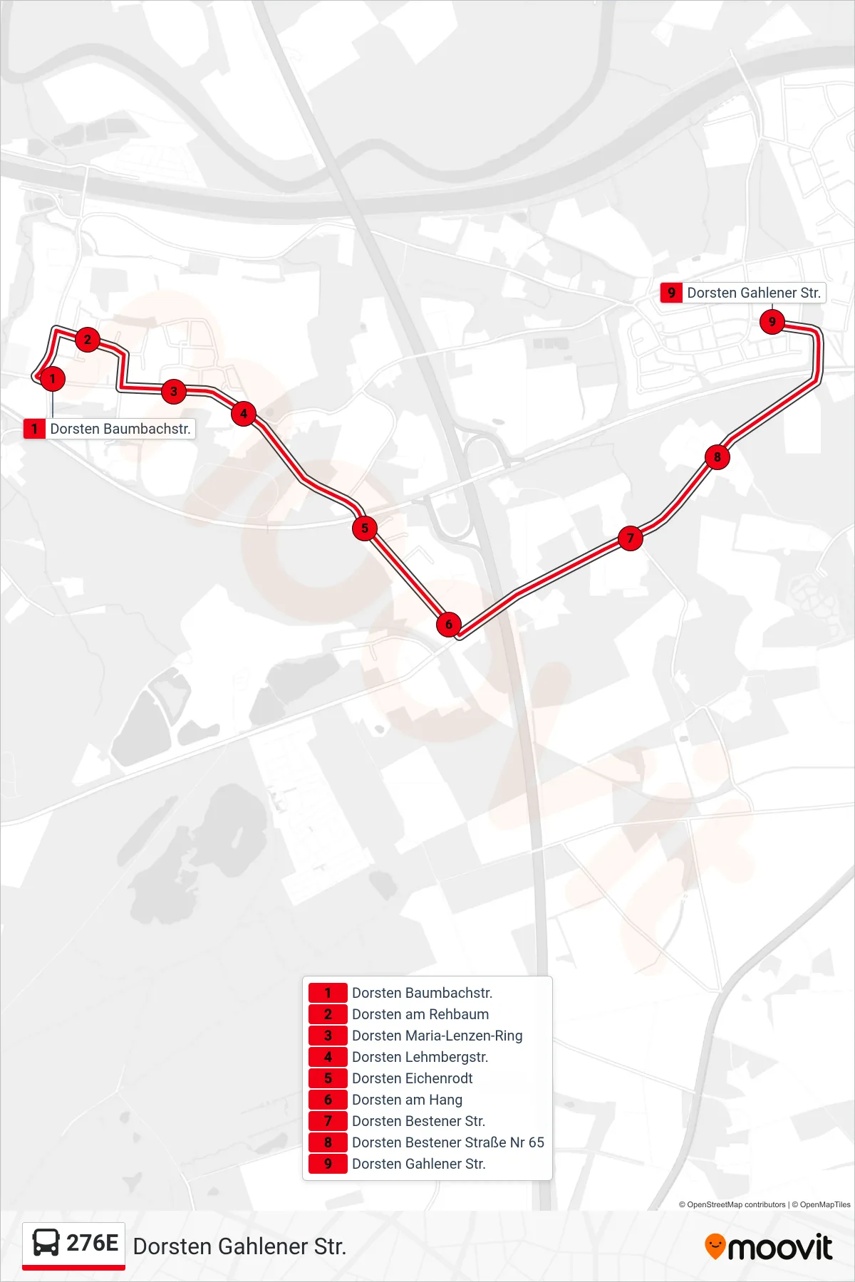 Linie 276E (Bus) Richtung Dorsten Gahlener Str.: Route und Haltestellen auf der Karte