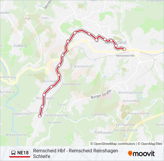 Автобус NE18: карта маршрута