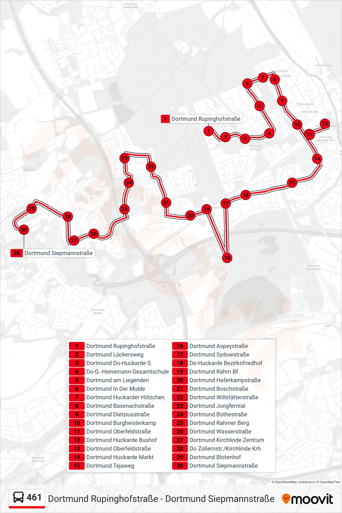 Linie 461 (Bus) Richtung Dortmund Siepmannstraße: Route und Haltestellen auf der Karte