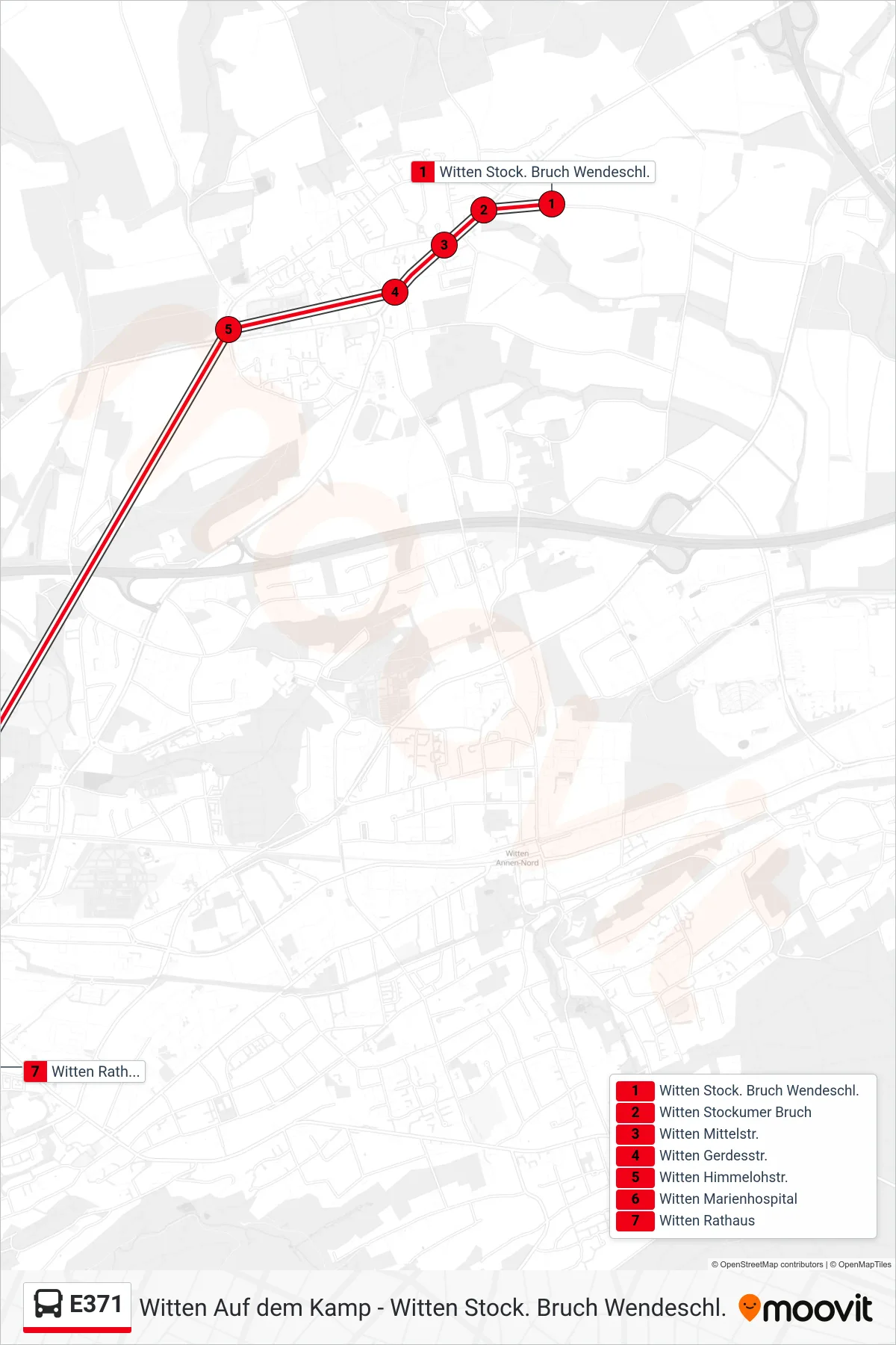 Linie E371 (Bus) Richtung Witten Rathaus: Route und Haltestellen auf der Karte