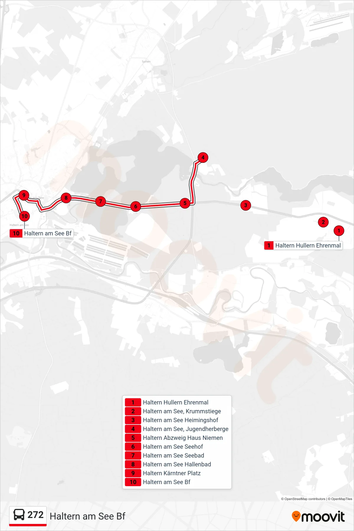 272 bus Line (Haltern am See Bf) route and stops on a map