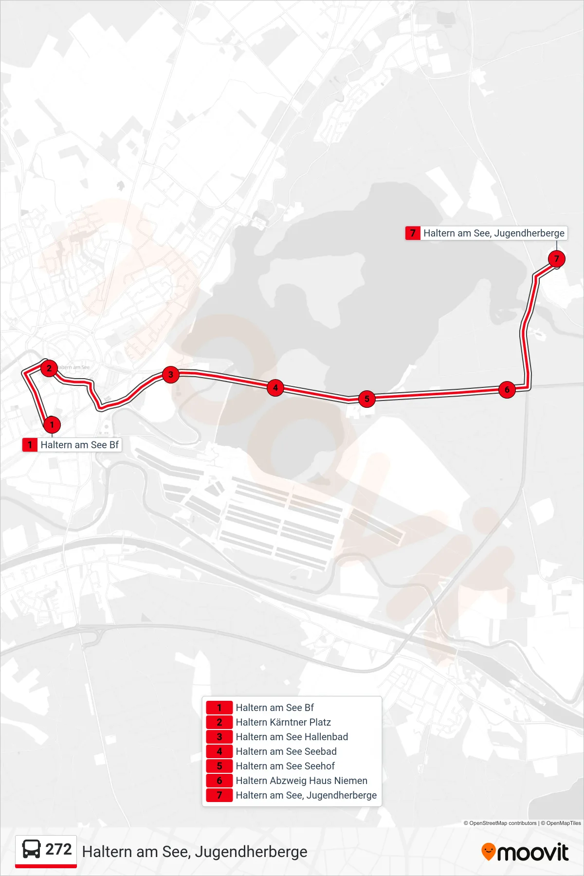 Linie 272 (Bus) Richtung Haltern am See, Jugendherberge: Route und Haltestellen auf der Karte