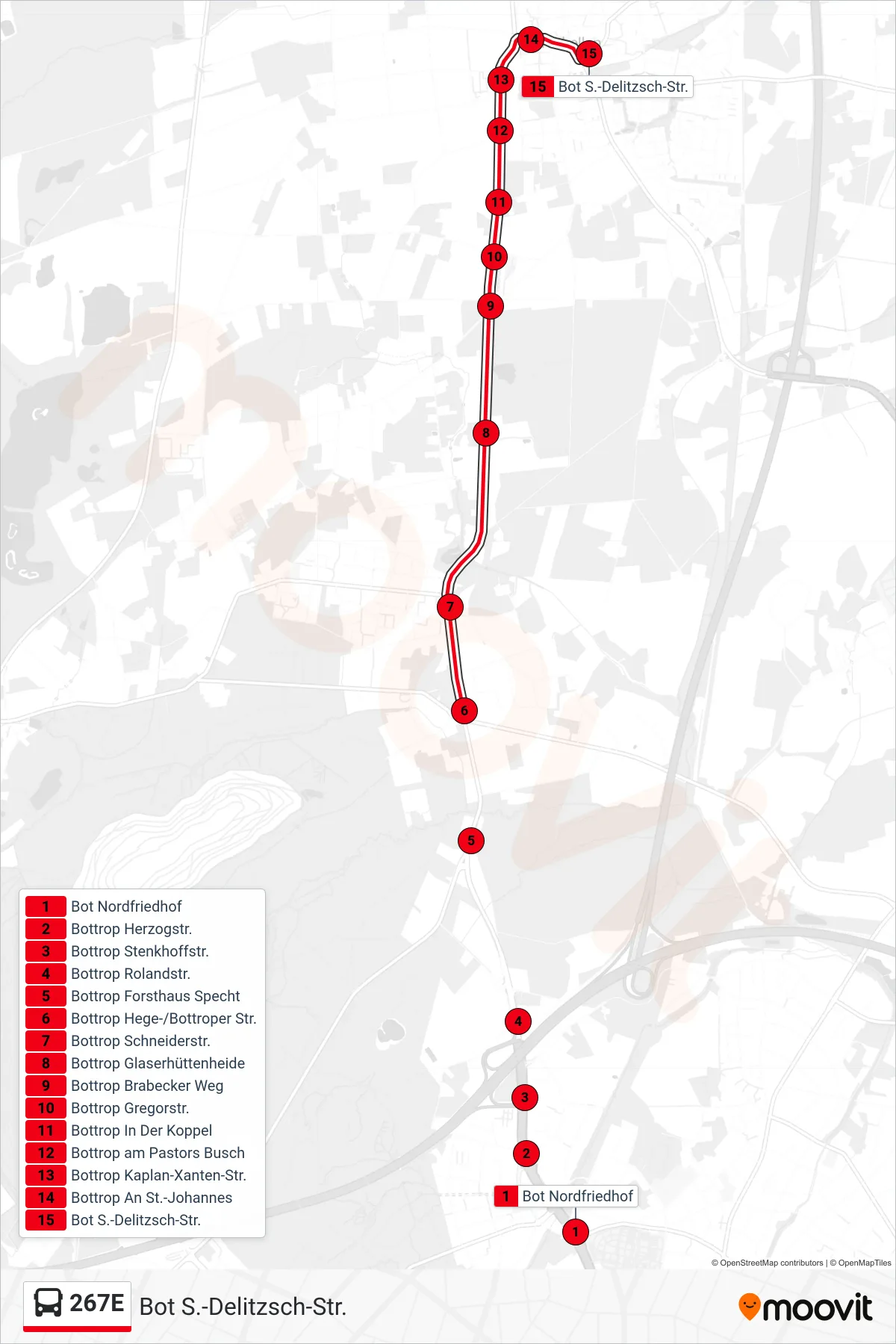 Linie 267E (Bus) Richtung Bot S.-Delitzsch-Str.: Route und Haltestellen auf der Karte