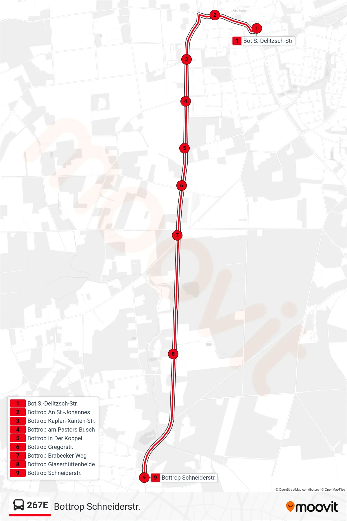 267E bus Line (Bottrop Schneiderstr.) route and stops on a map