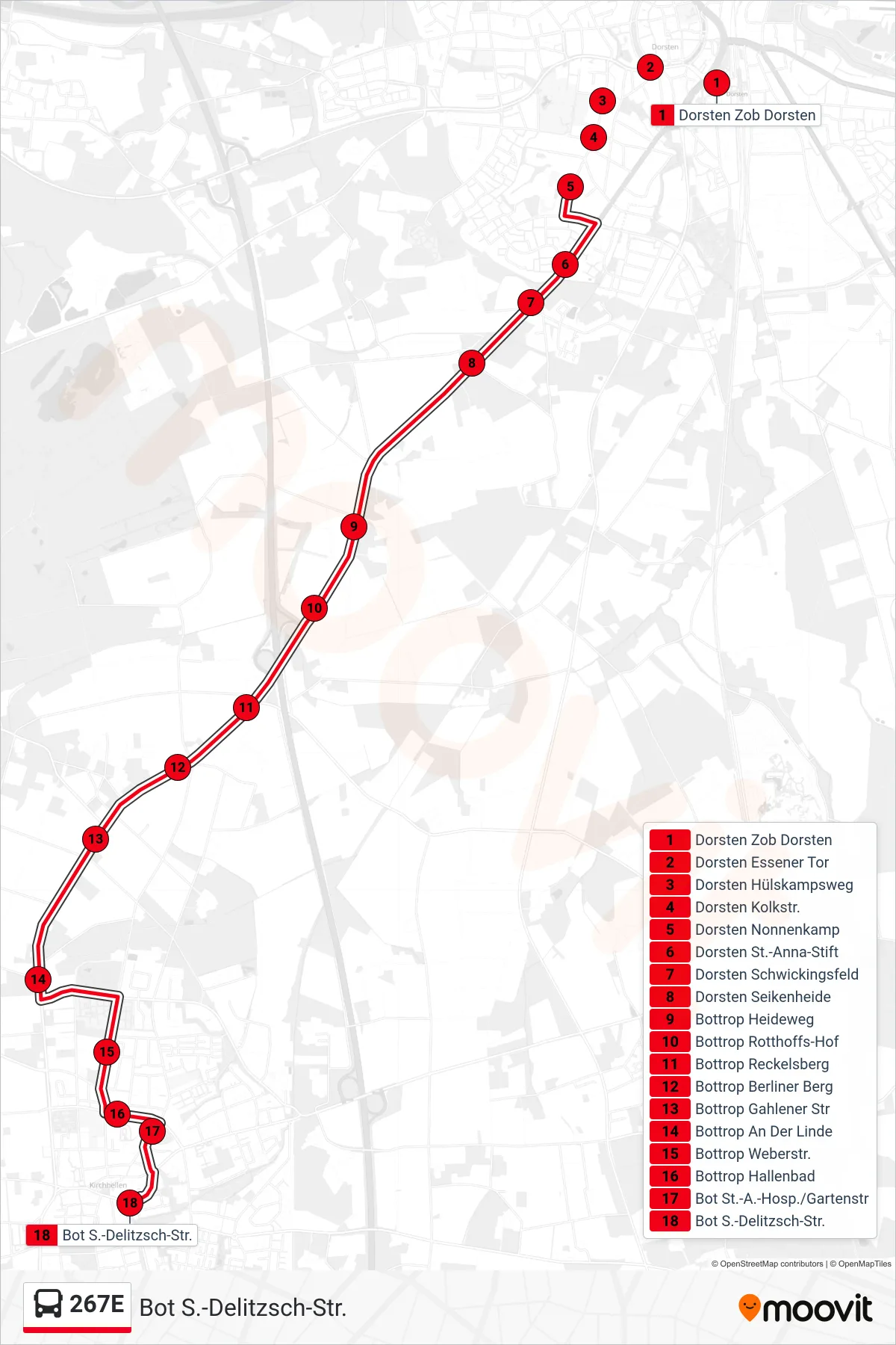 Linie 267E (Bus) Richtung Bot S.-Delitzsch-Str.: Route und Haltestellen auf der Karte