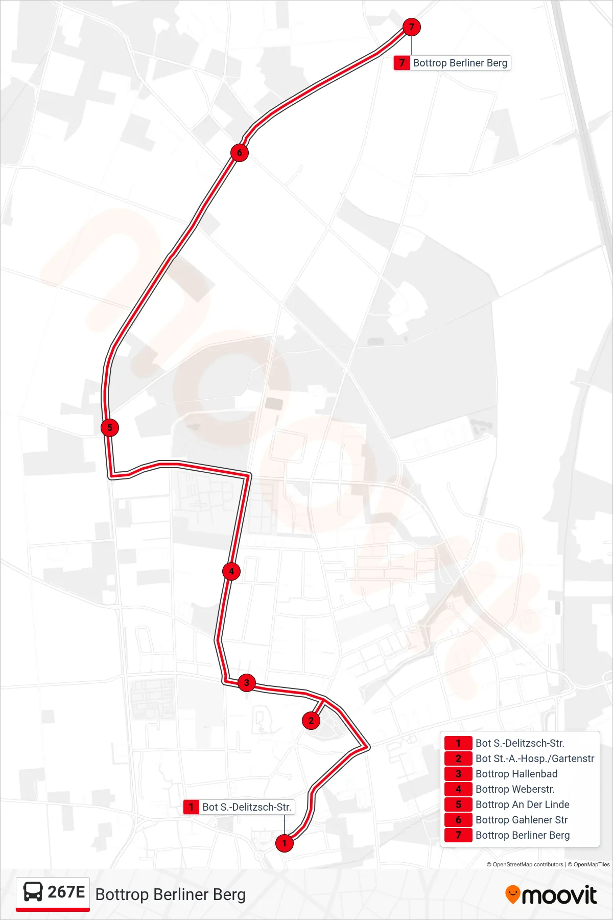 Linie 267E (Bus) Richtung Bottrop Berliner Berg: Route und Haltestellen auf der Karte