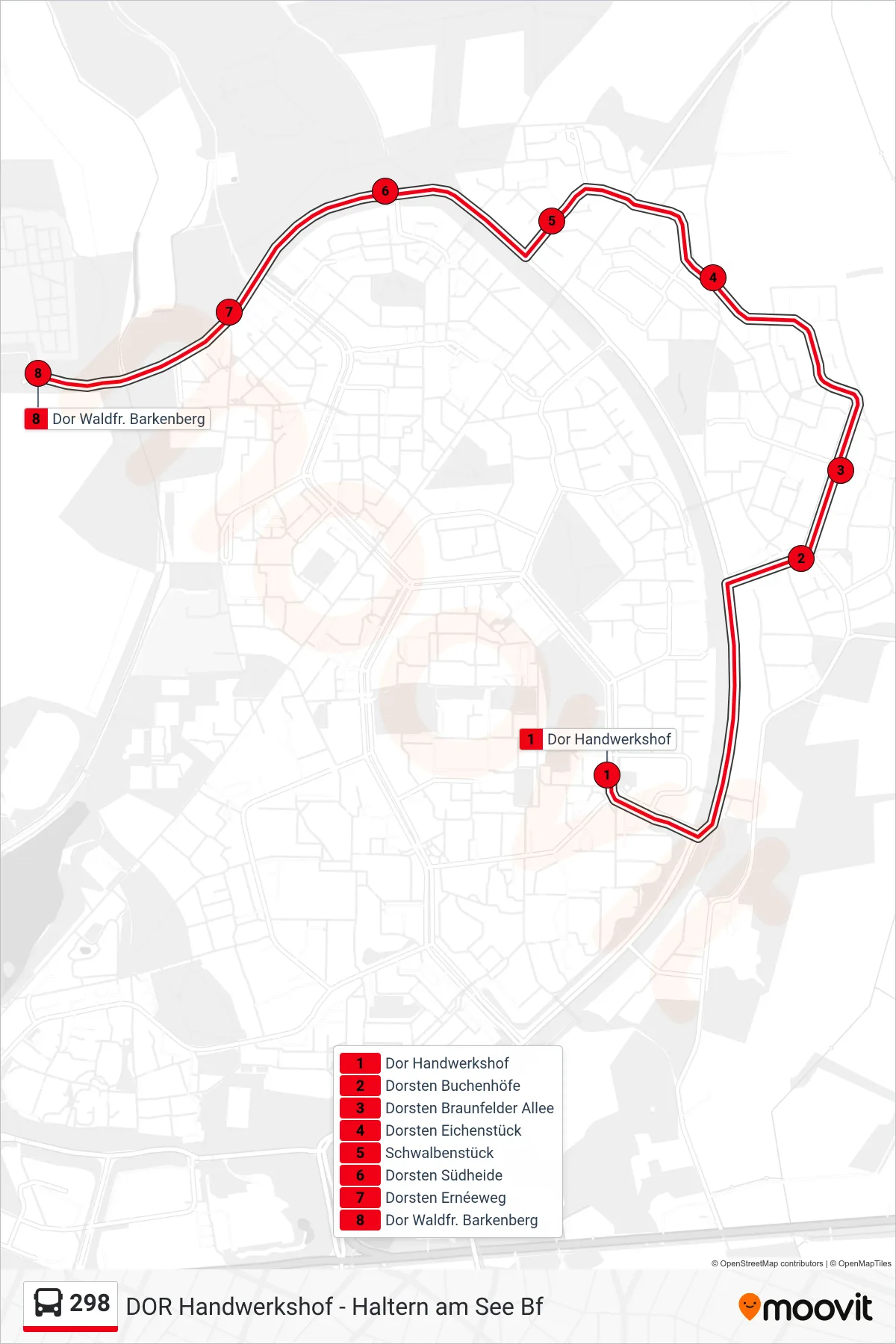 Linie 298 (Bus) Richtung Dor Waldfr. Barkenberg: Route und Haltestellen auf der Karte