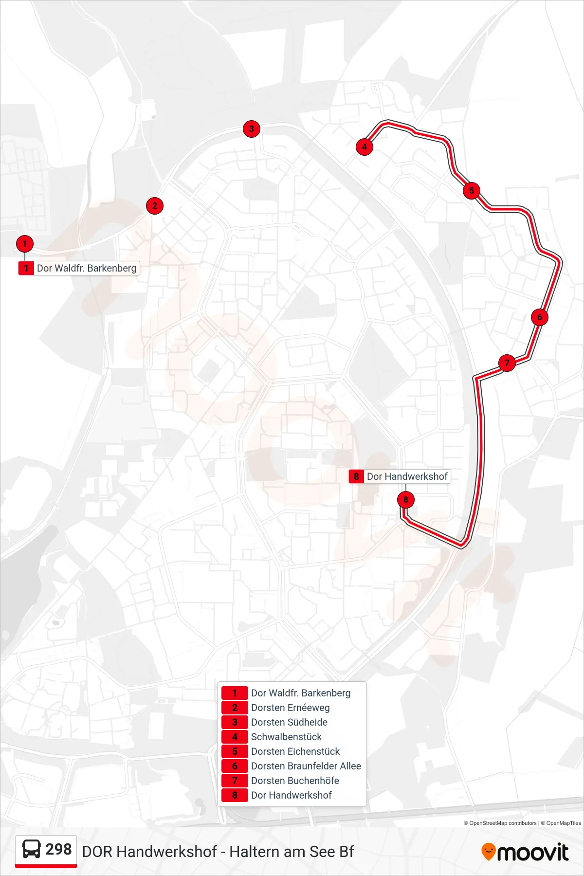 Linie 298 (Bus) Richtung Dor Handwerkshof: Route und Haltestellen auf der Karte