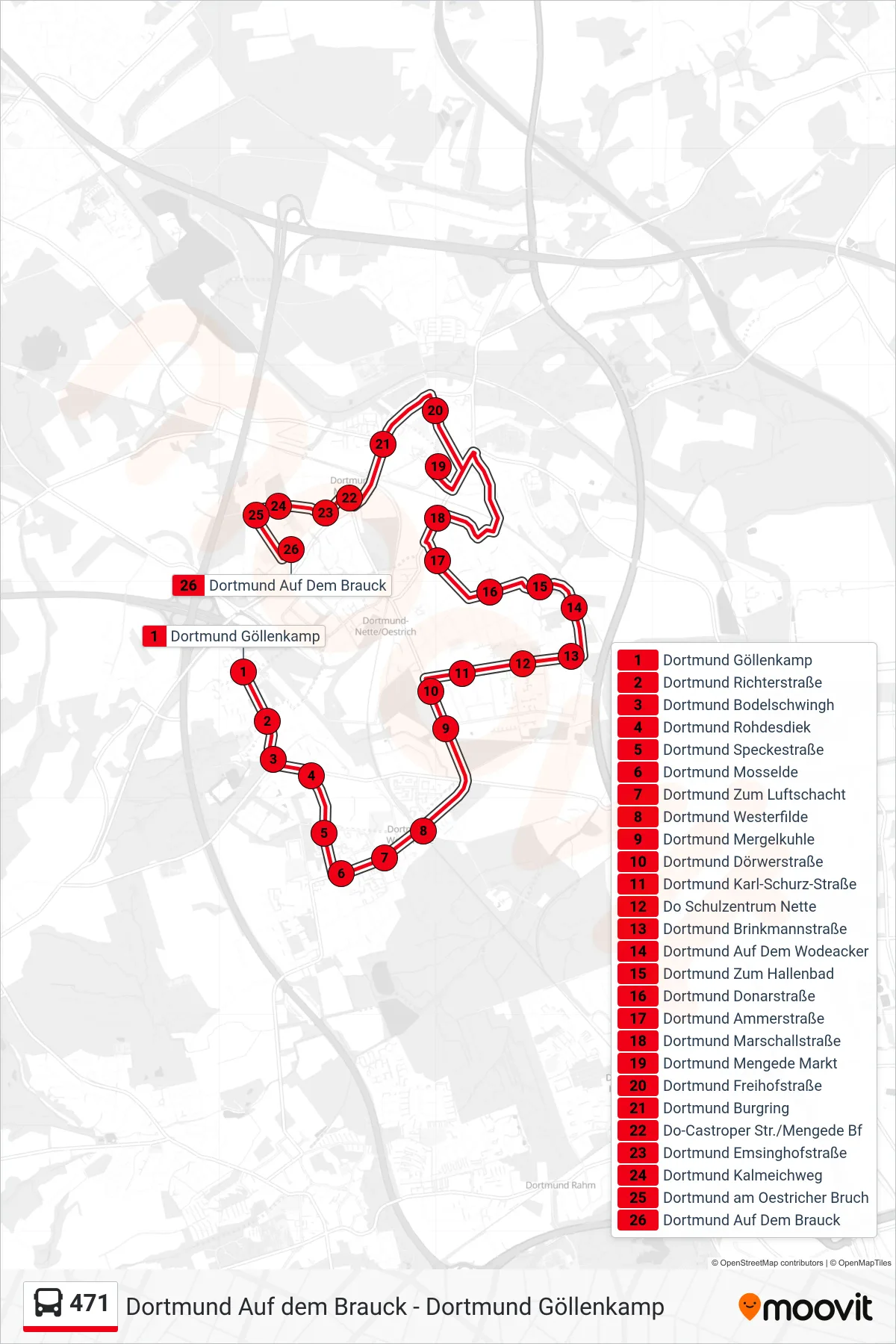 Linie 471 (Bus) Richtung Dortmund Auf Dem Brauck: Route und Haltestellen auf der Karte