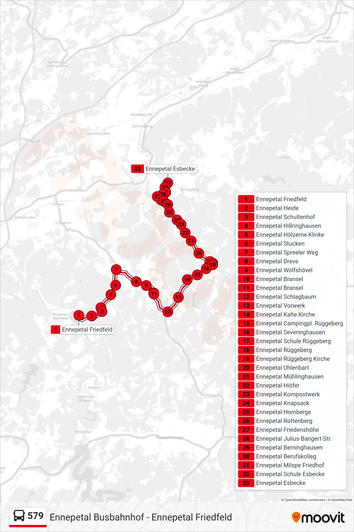 579 bus Line (Ennepetal Esbecke) route and stops on a map