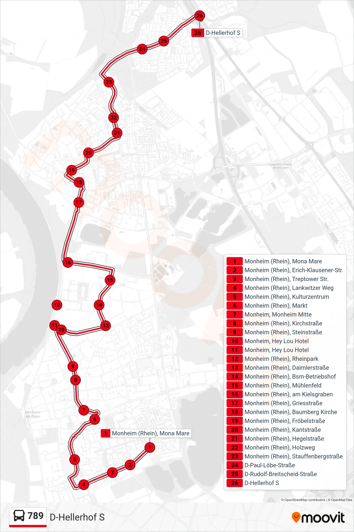Linie 789 (Bus) Richtung D-Hellerhof S: Route und Haltestellen auf der Karte