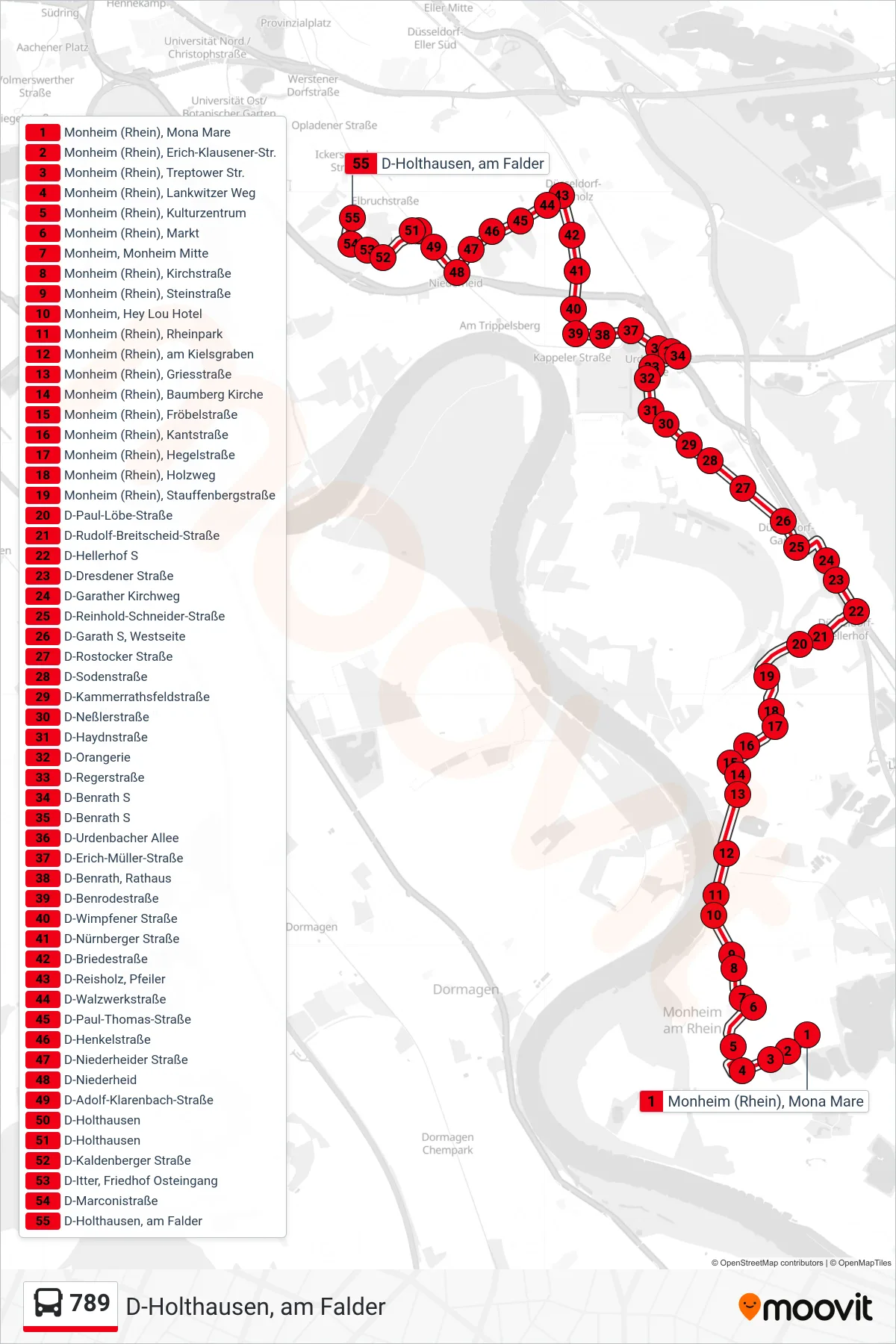 Linie 789 (Bus) Richtung D-Holthausen, am Falder: Route und Haltestellen auf der Karte
