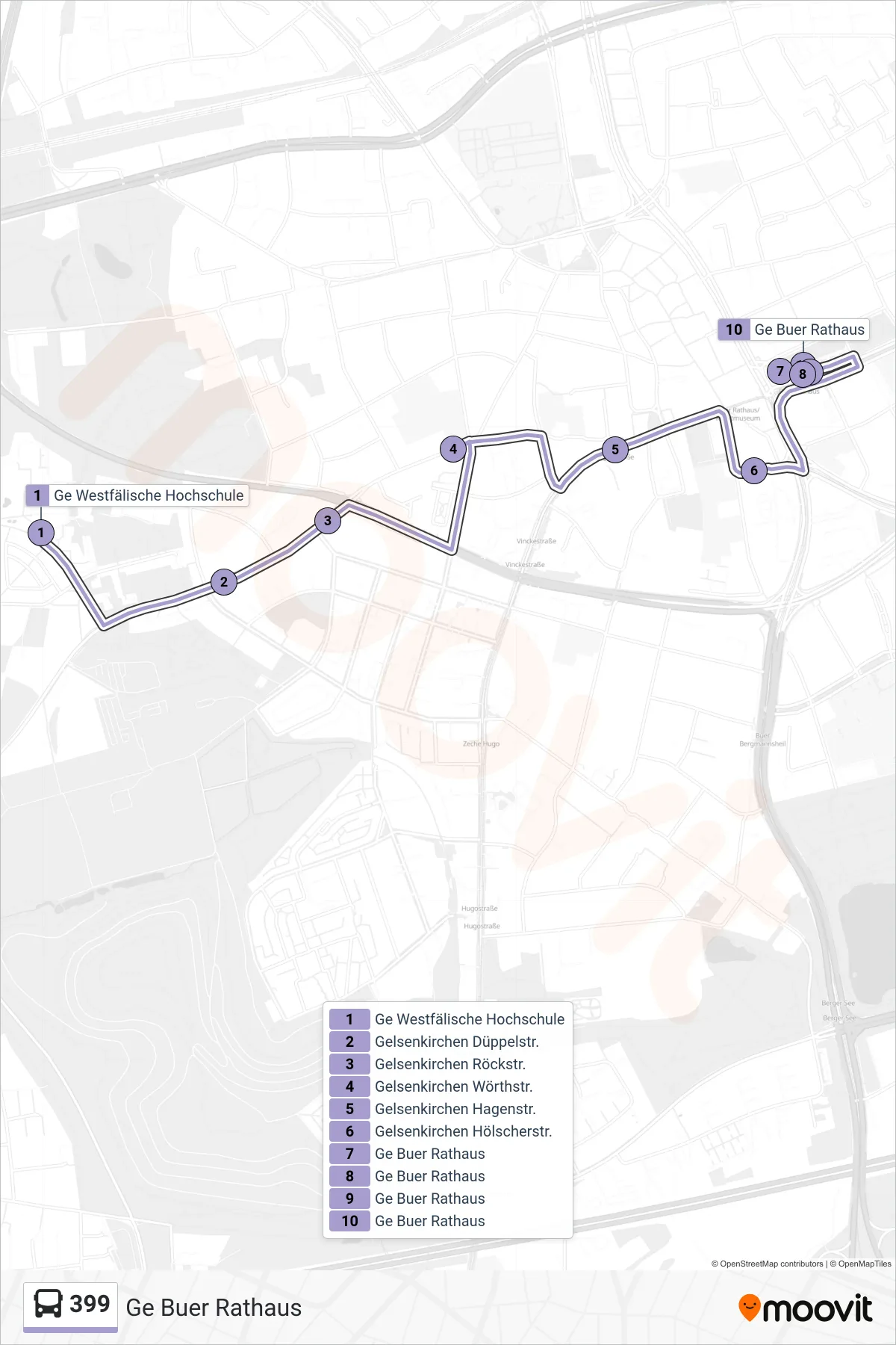 Linie 399 (Bus) Richtung Ge Buer Rathaus: Route und Haltestellen auf der Karte