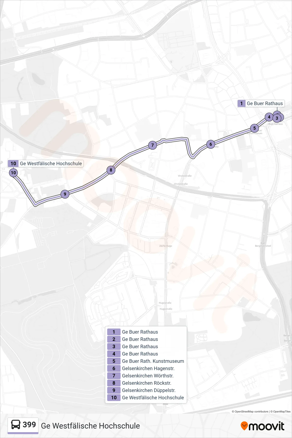 Linie 399 (Bus) Richtung Ge Westfälische Hochschule: Route und Haltestellen auf der Karte