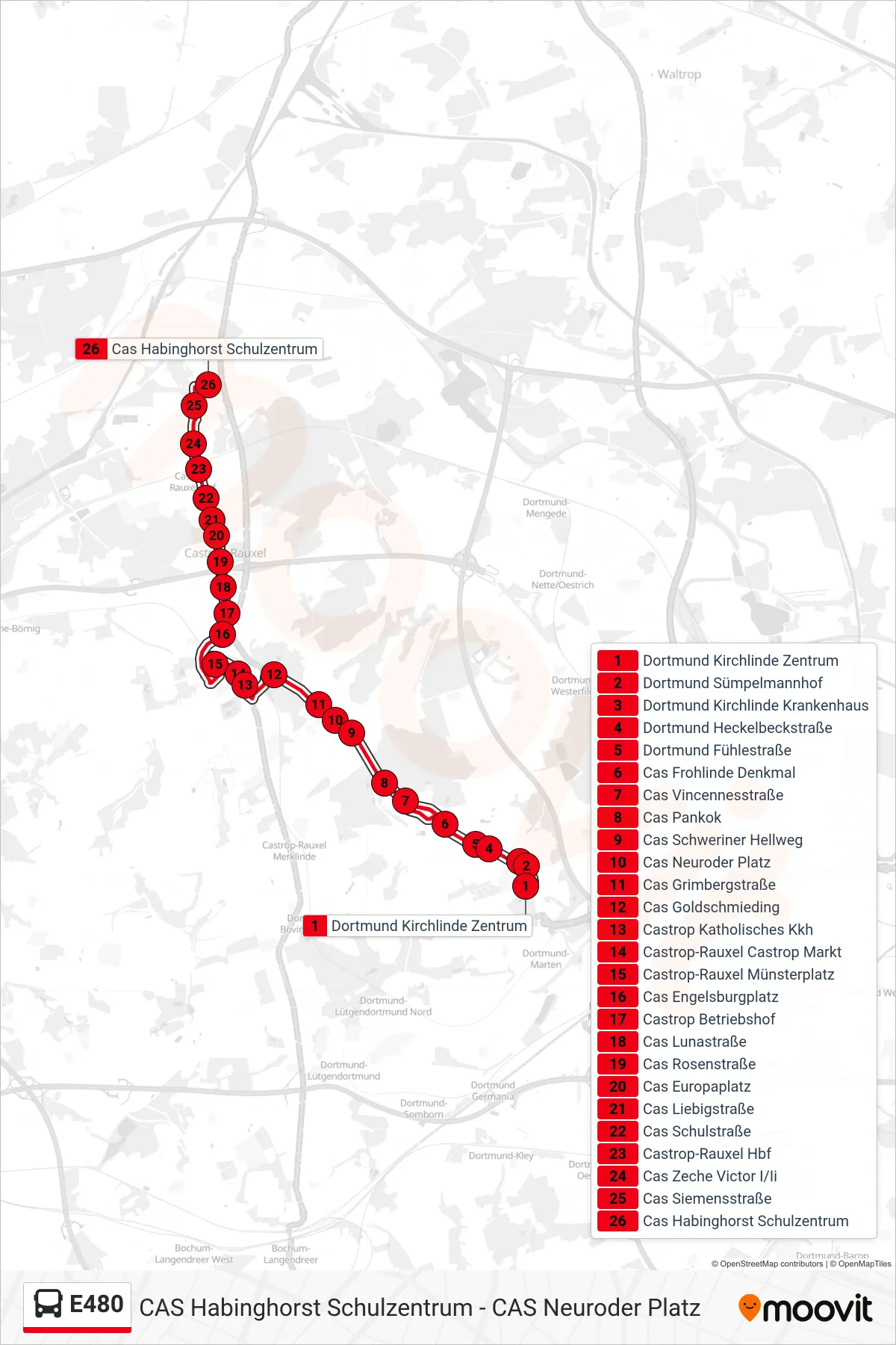 Linie E480 (Bus) Richtung Cas Habinghorst Schulzentrum: Route und Haltestellen auf der Karte