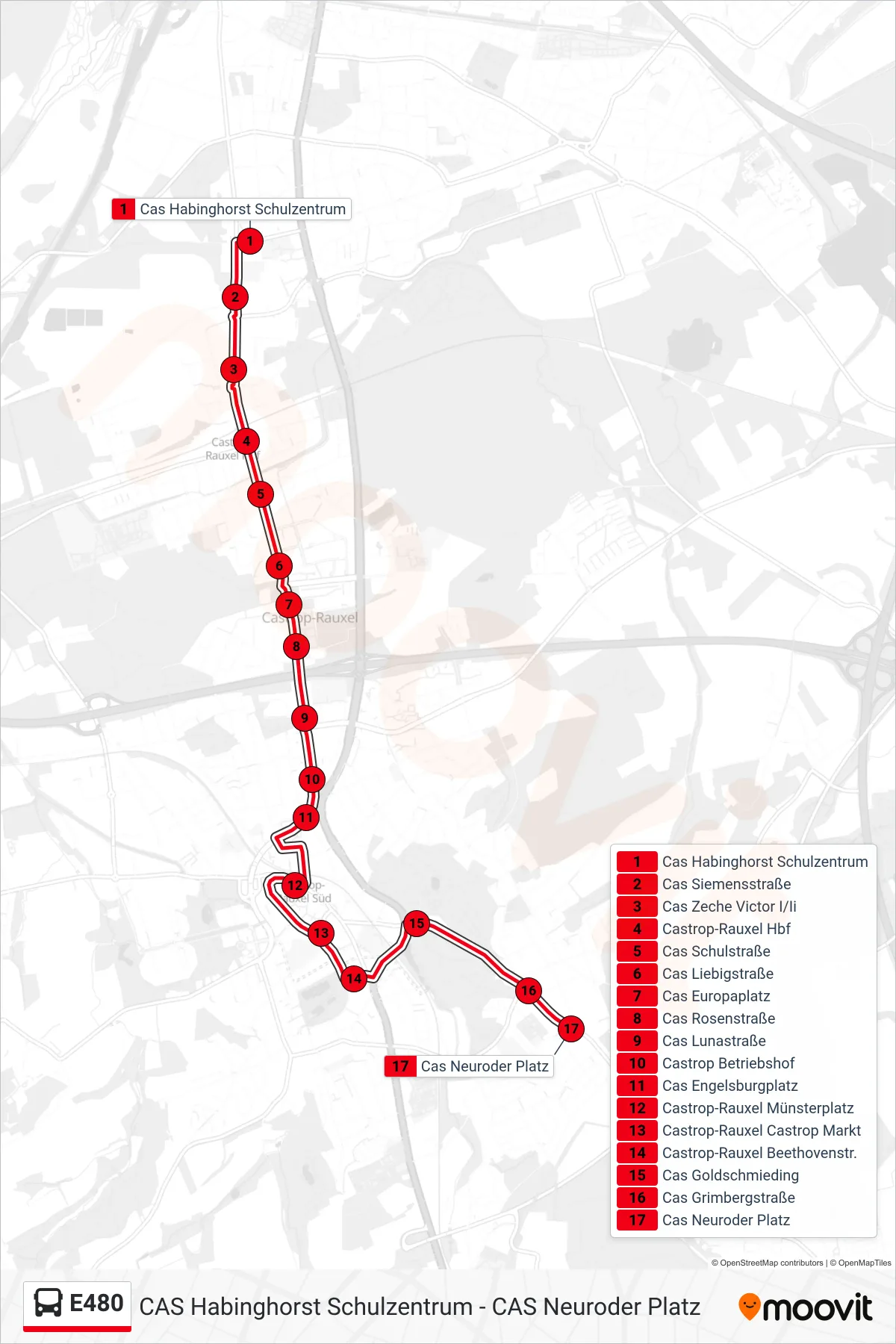 Linie E480 (Bus) Richtung Cas Neuroder Platz: Route und Haltestellen auf der Karte