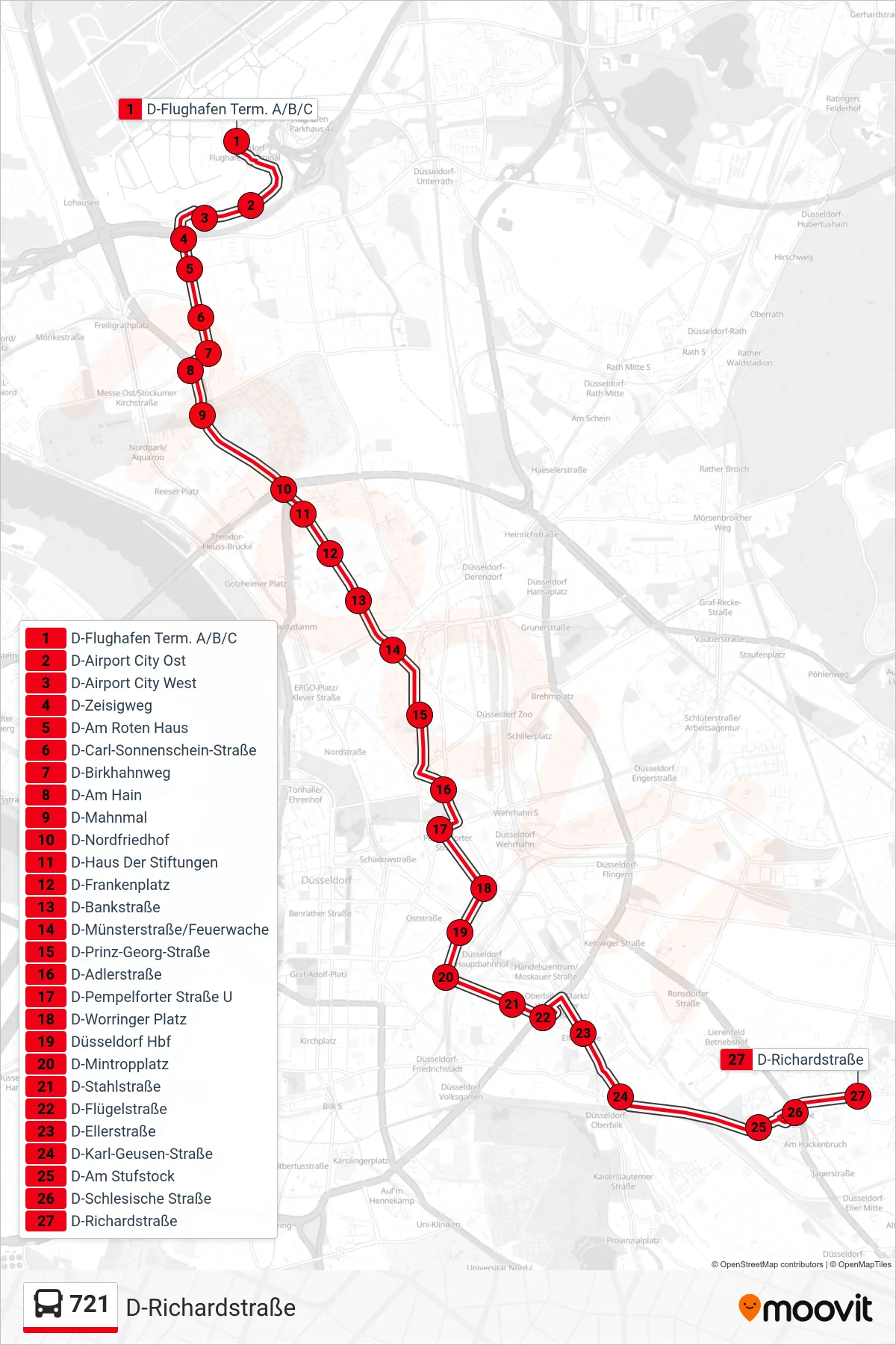 Linie 721 (Bus) Richtung D-Richardstraße: Route und Haltestellen auf der Karte