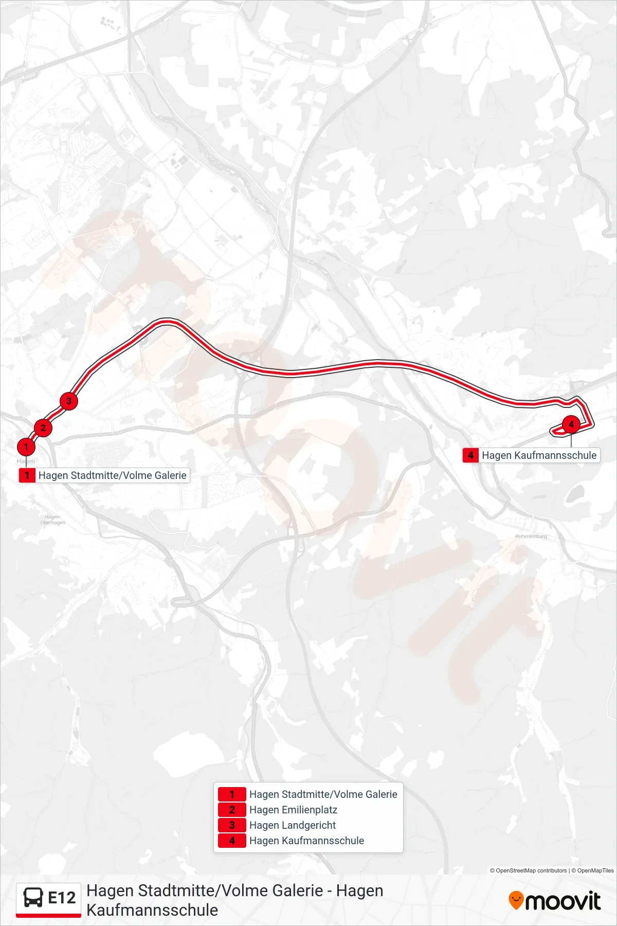 Linie E12 (Bus) Richtung Hagen Kaufmannsschule: Route und Haltestellen auf der Karte