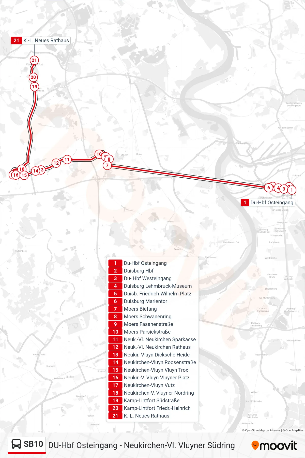 SB10 bus Line (K.-L. Neues Rathaus) route and stops on a map