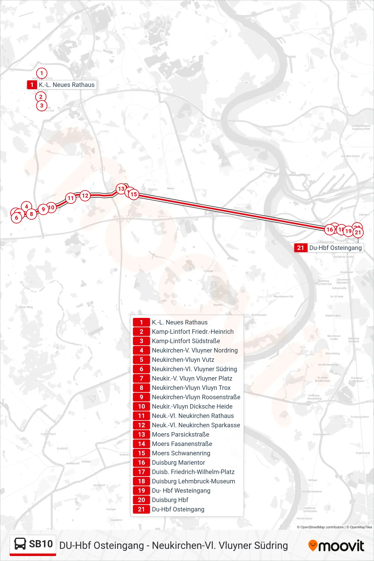 SB10 bus Line (Du-Hbf Osteingang) route and stops on a map