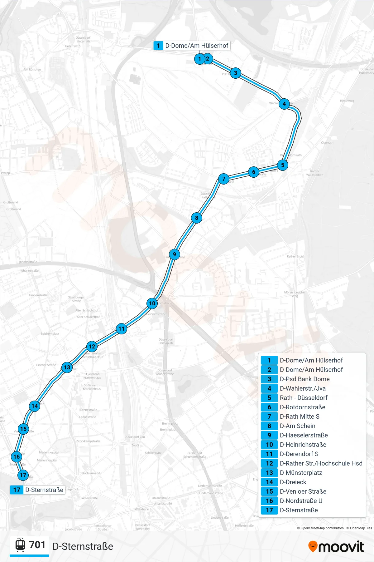 Linie 701 (Tram) Richtung D-Sternstraße: Route und Haltestellen auf der Karte