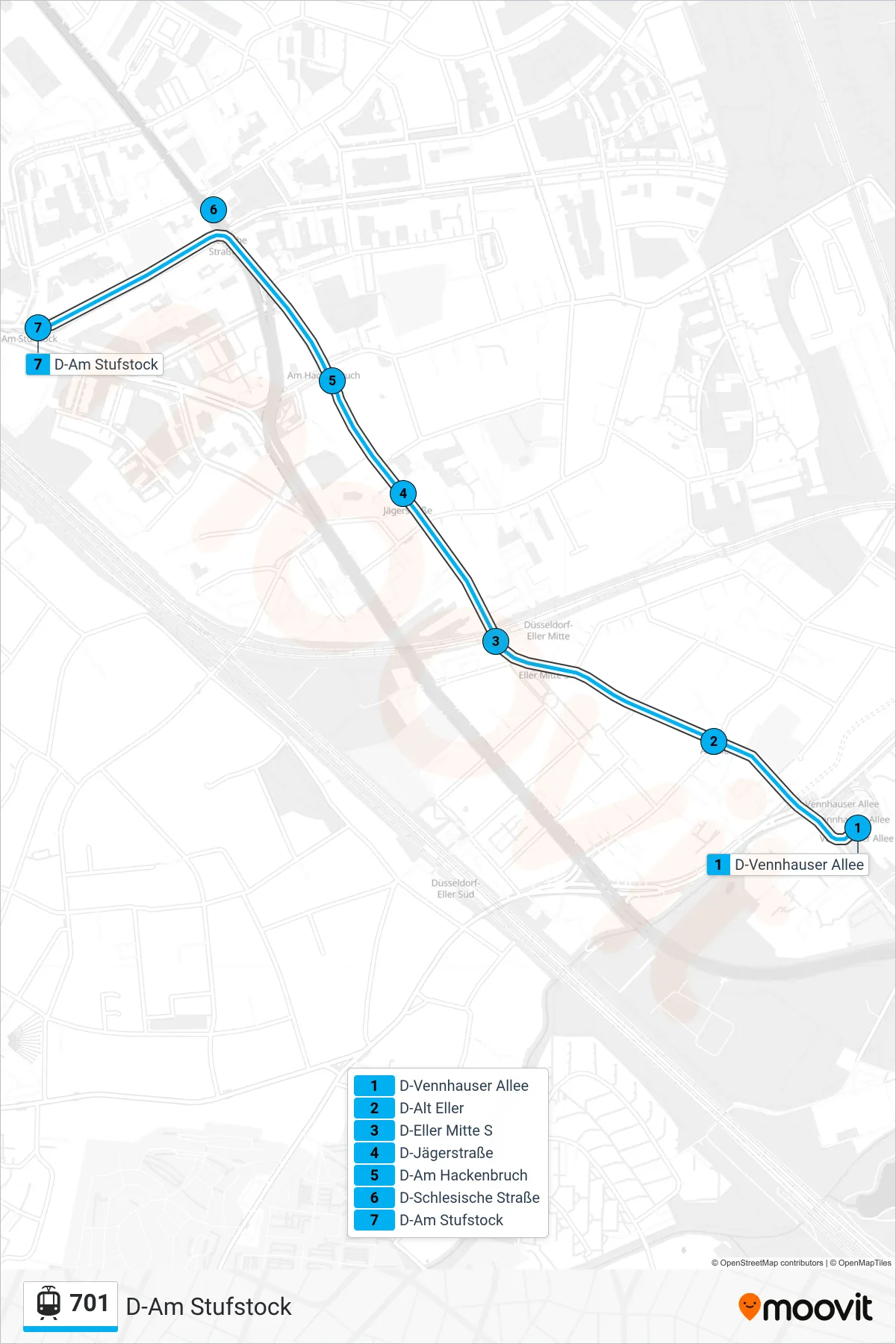 Linie 701 (Straßenbahn) Richtung D-Am Stufstock: Route und Haltestellen auf der Karte