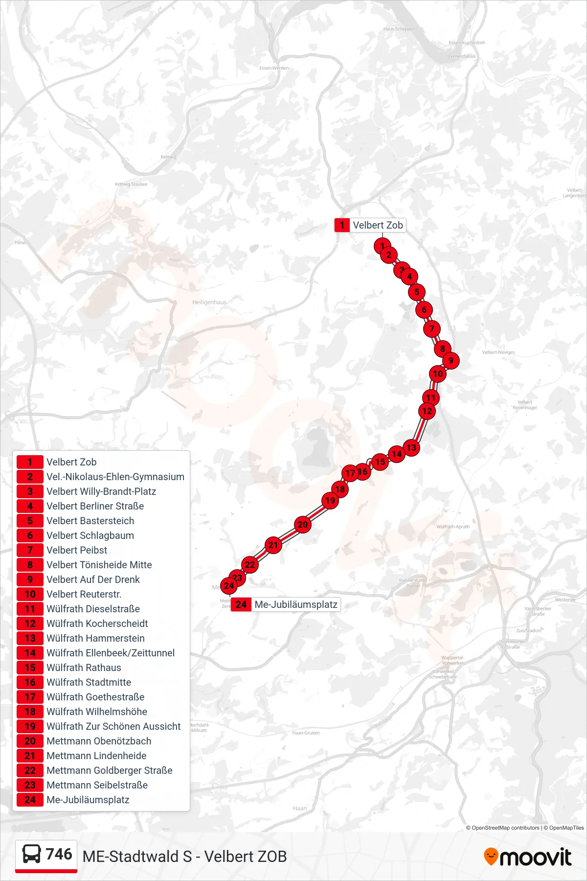 746 bus Line (Me-Jubiläumsplatz) route and stops on a map