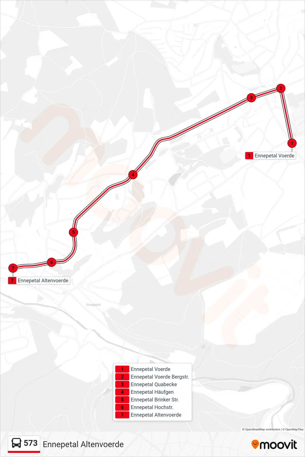 Linie 573 (Bus) Richtung Ennepetal Altenvoerde: Route und Haltestellen auf der Karte