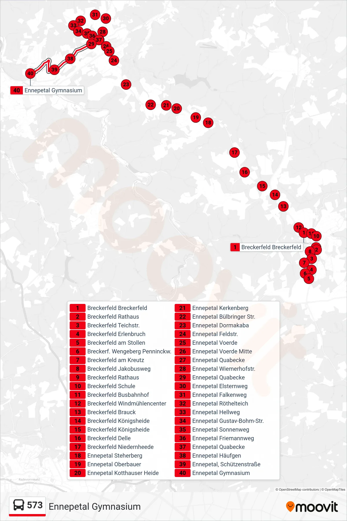 Linie 573 (Bus) Richtung Ennepetal Gymnasium: Route und Haltestellen auf der Karte