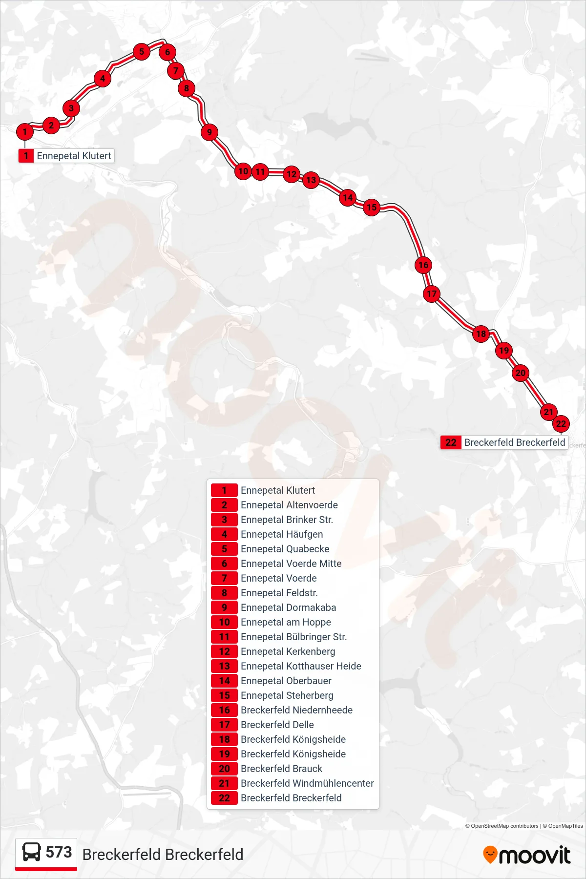 Linie 573 (Bus) Richtung Breckerfeld Breckerfeld: Route und Haltestellen auf der Karte