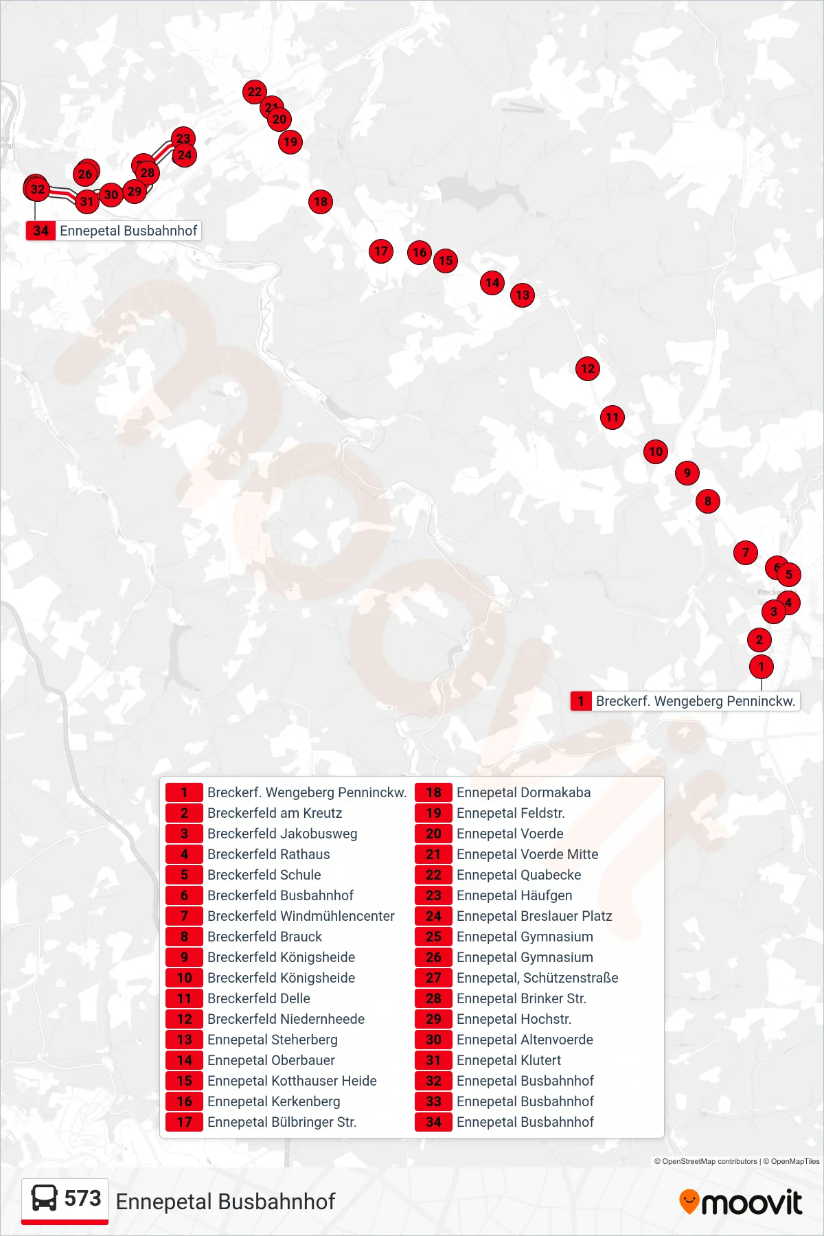 Linie 573 (Bus) Richtung Ennepetal Busbahnhof: Route und Haltestellen auf der Karte