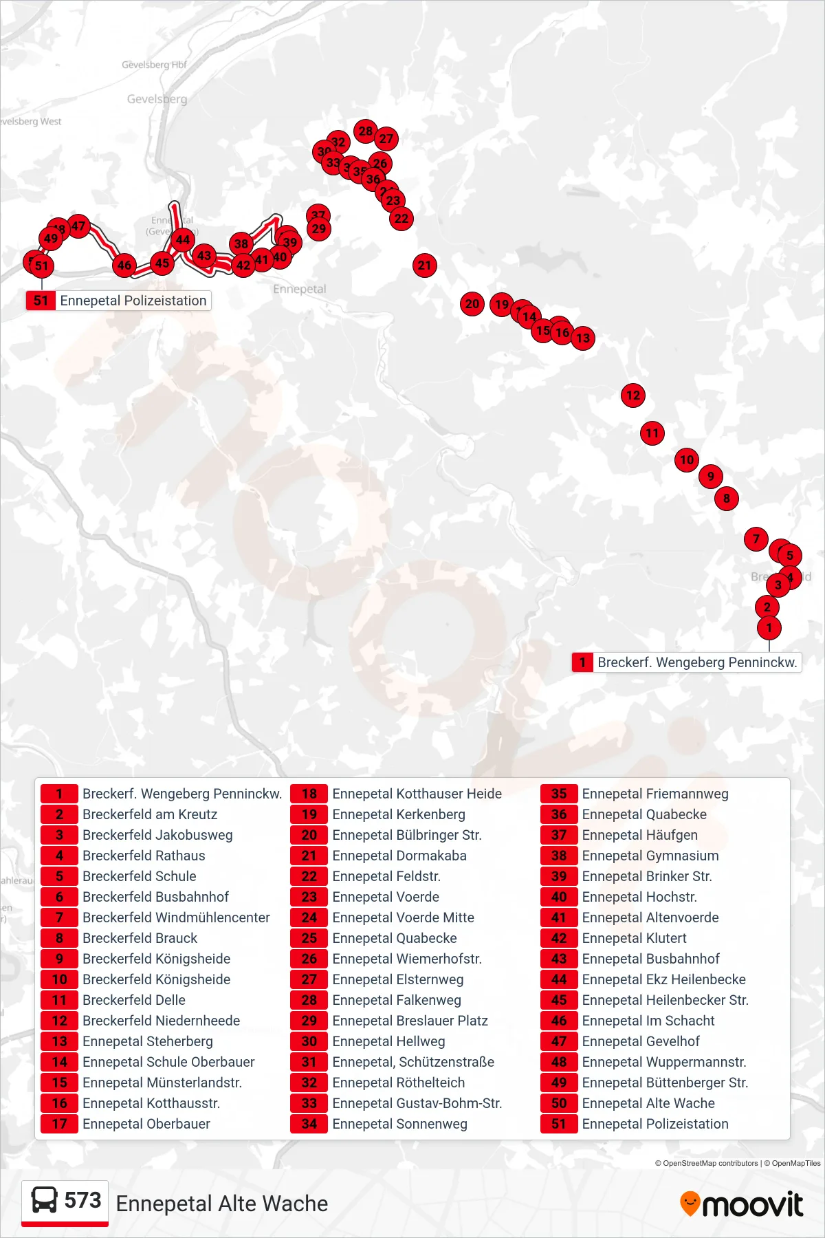 Linie 573 (Bus) Richtung Ennepetal Alte Wache: Route und Haltestellen auf der Karte