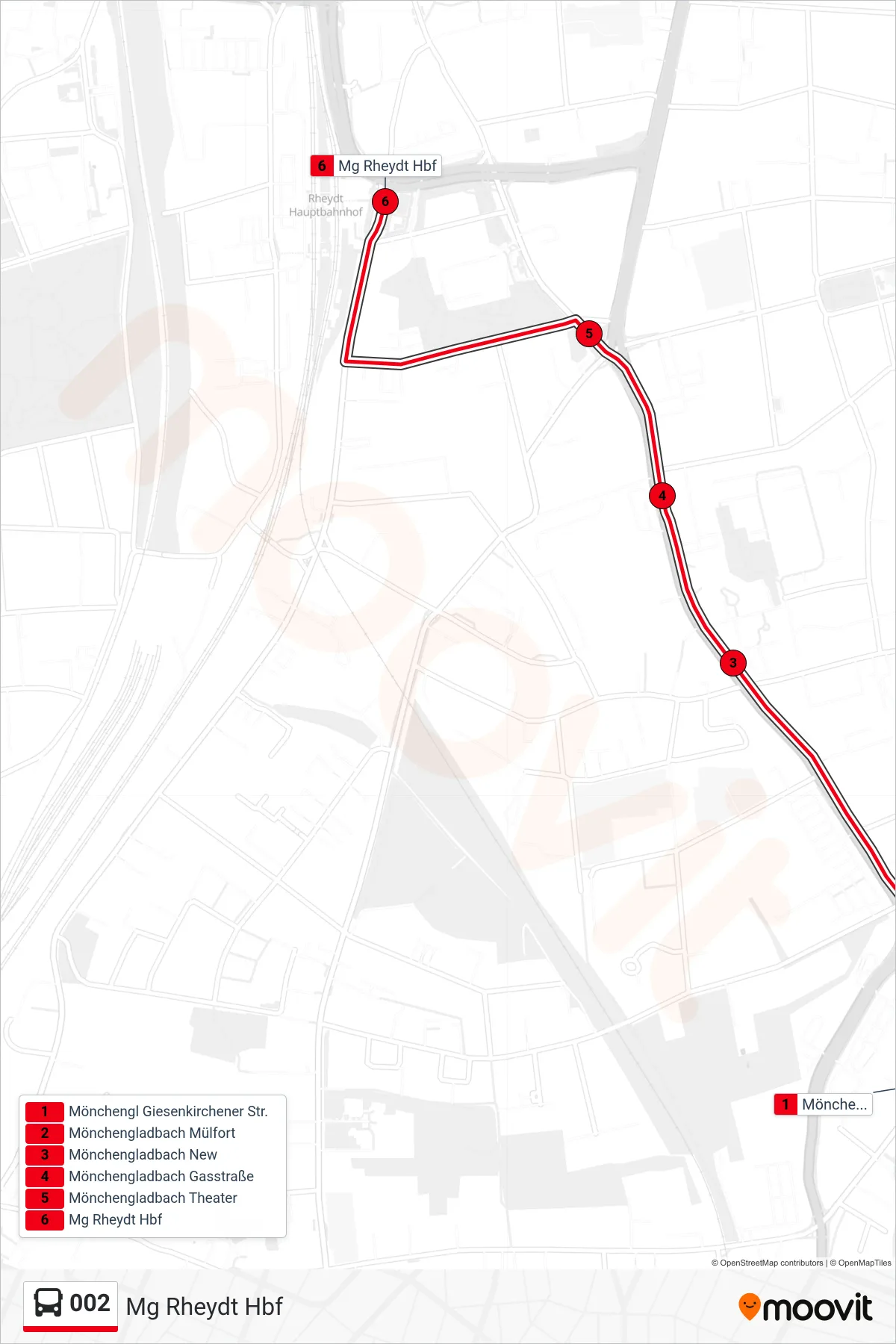 Linie 002 (Bus) Richtung Mg Rheydt Hbf: Route und Haltestellen auf der Karte