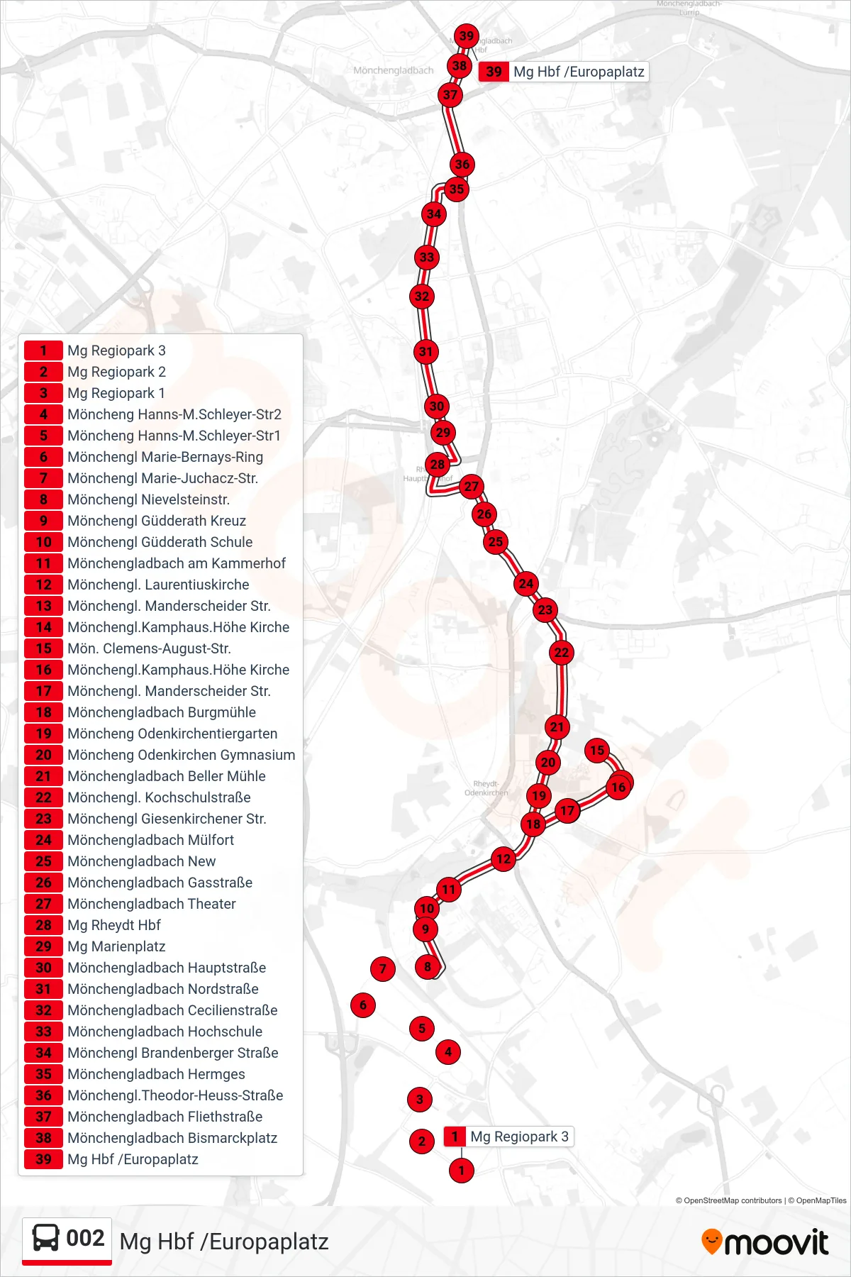 Linie 002 (Bus) Richtung Mg Hbf /Europaplatz: Route und Haltestellen auf der Karte