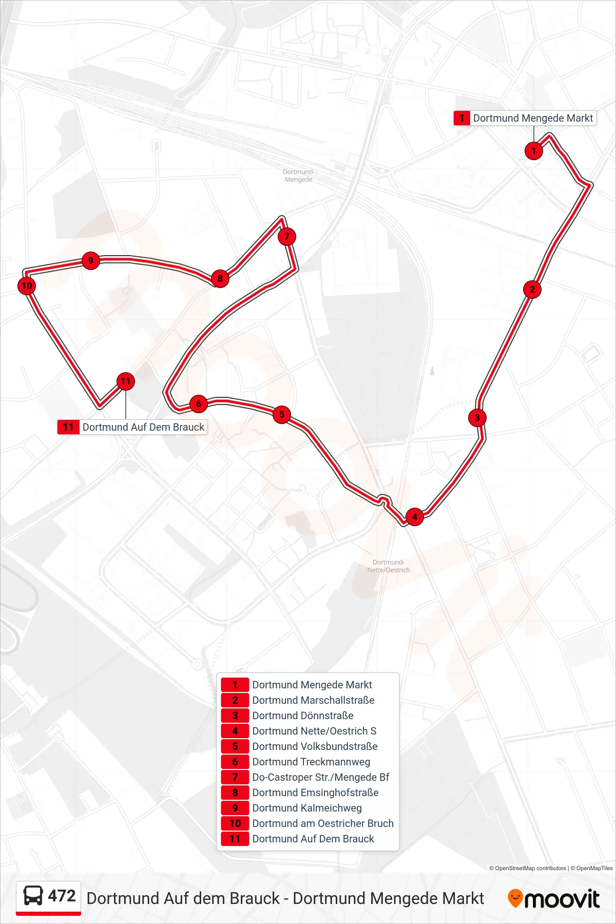Linie 472 (Bus) Richtung Dortmund Auf Dem Brauck: Route und Haltestellen auf der Karte