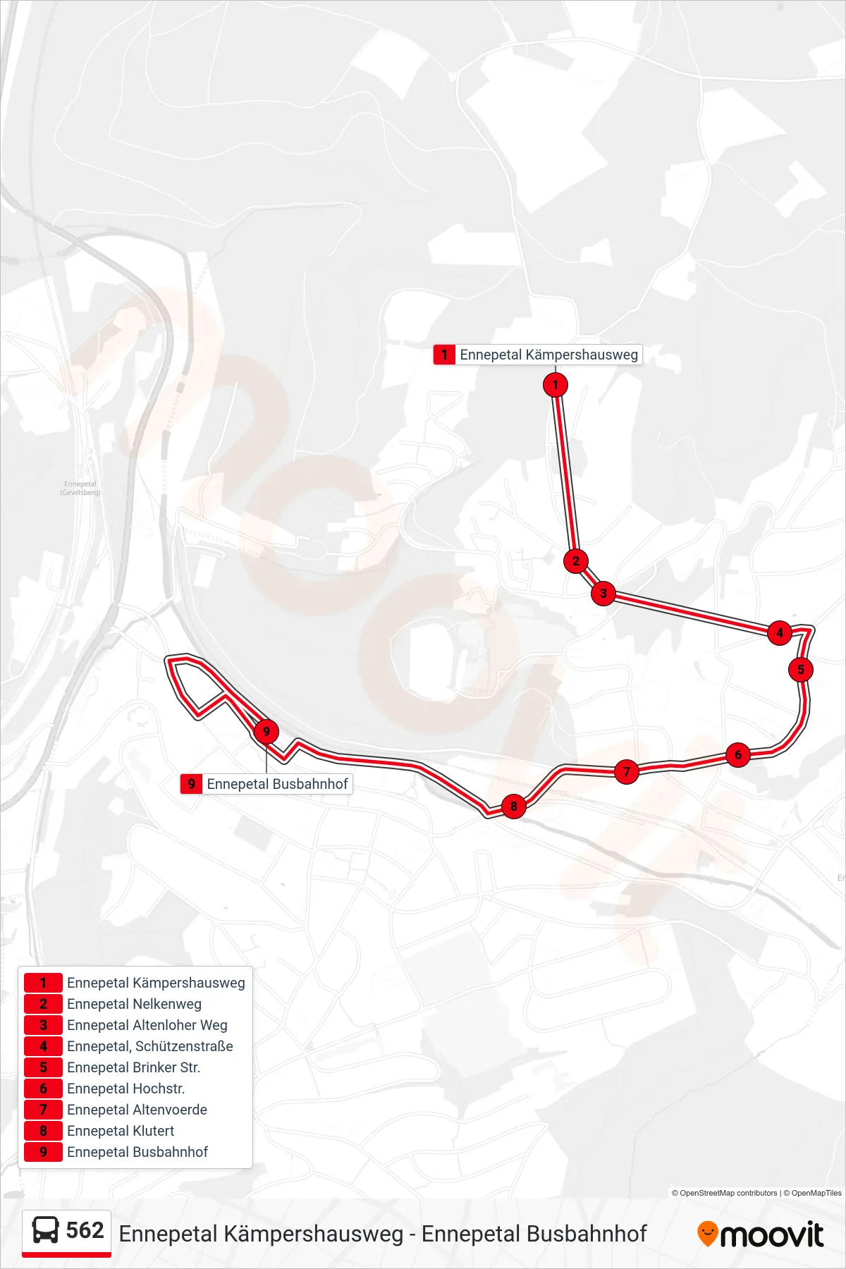 Linie 562 (Bus) Richtung Ennepetal Busbahnhof: Route und Haltestellen auf der Karte