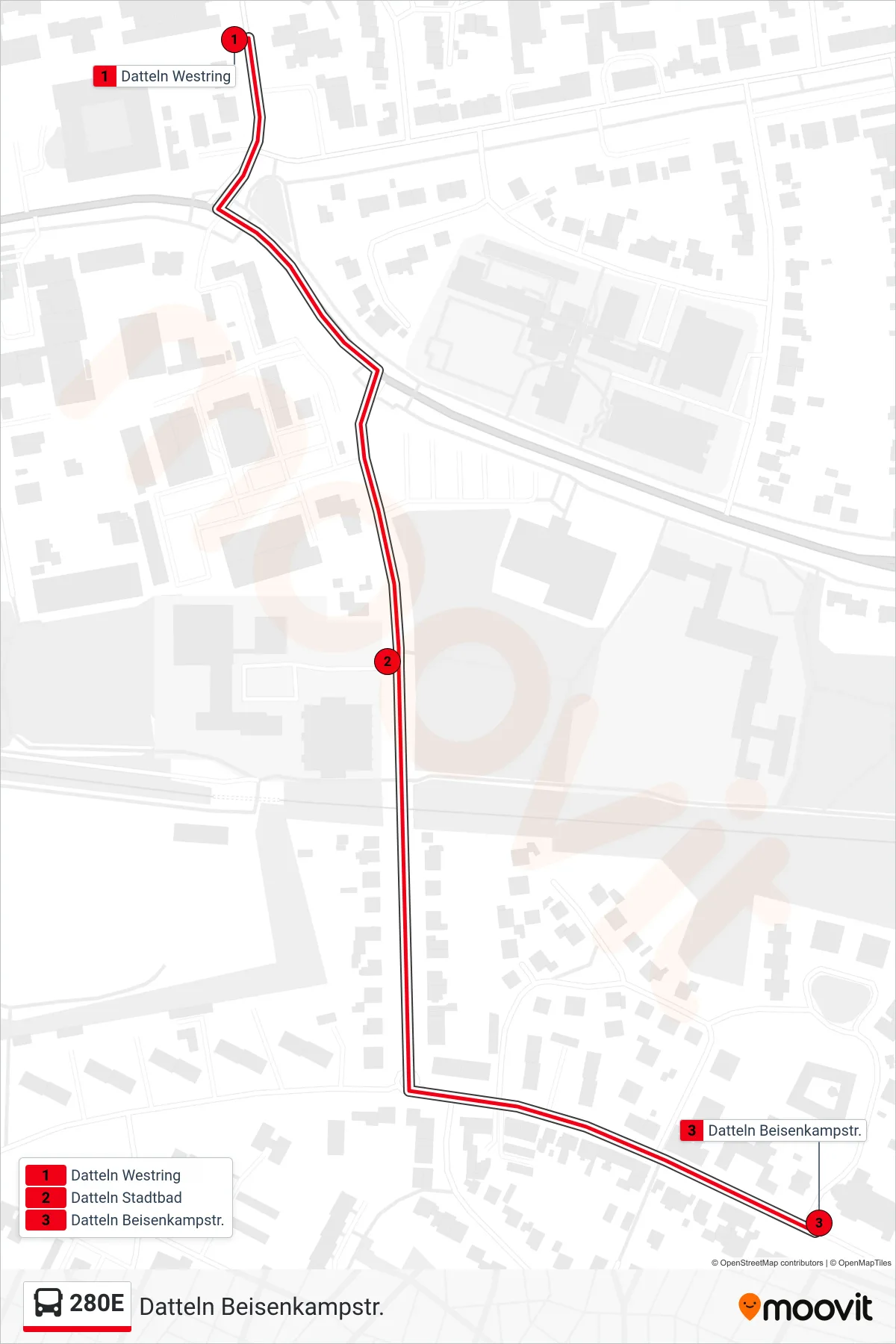 280E bus Line (Datteln Beisenkampstr.) route and stops on a map